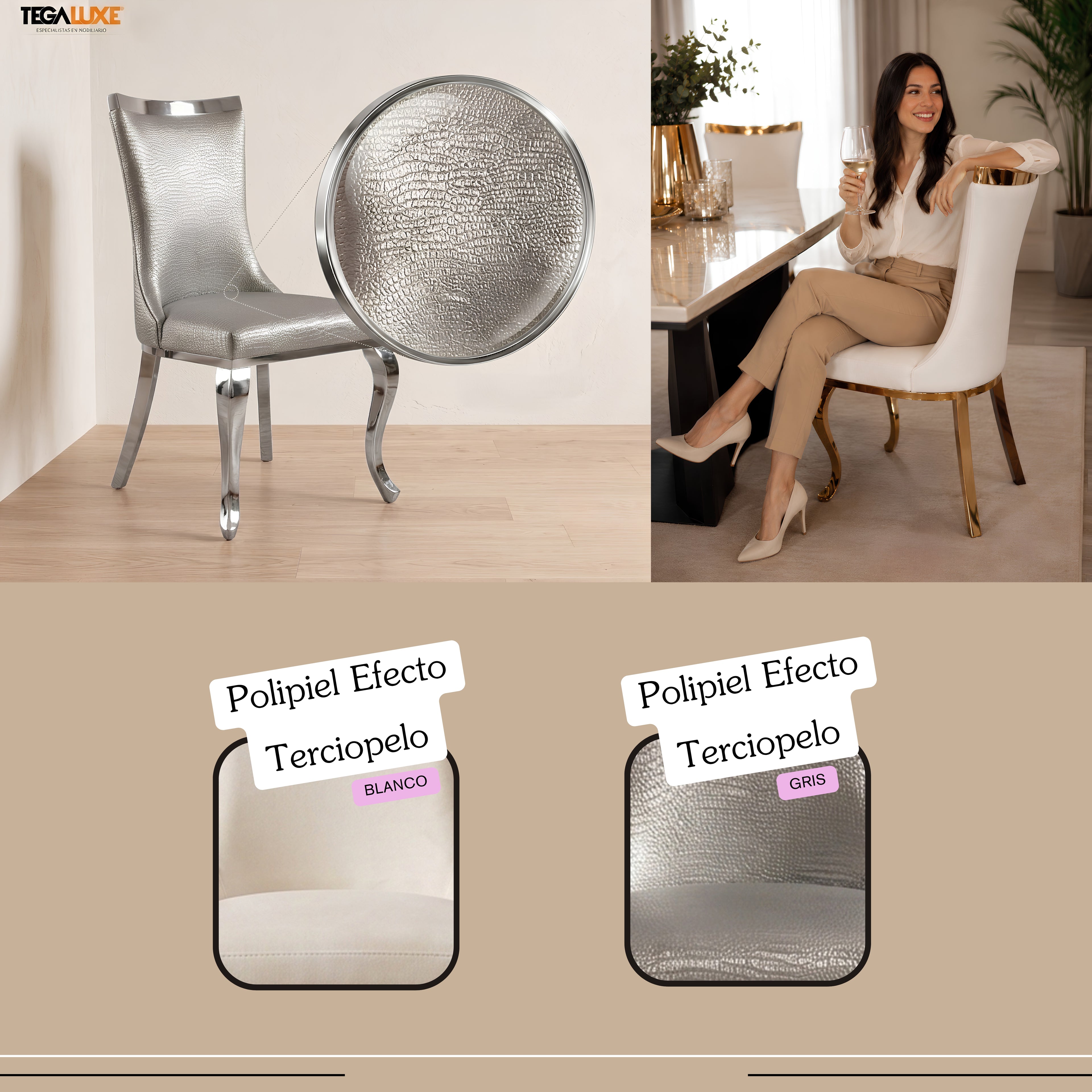 Silla Marbella | Estructura Acero Oro - Cromo