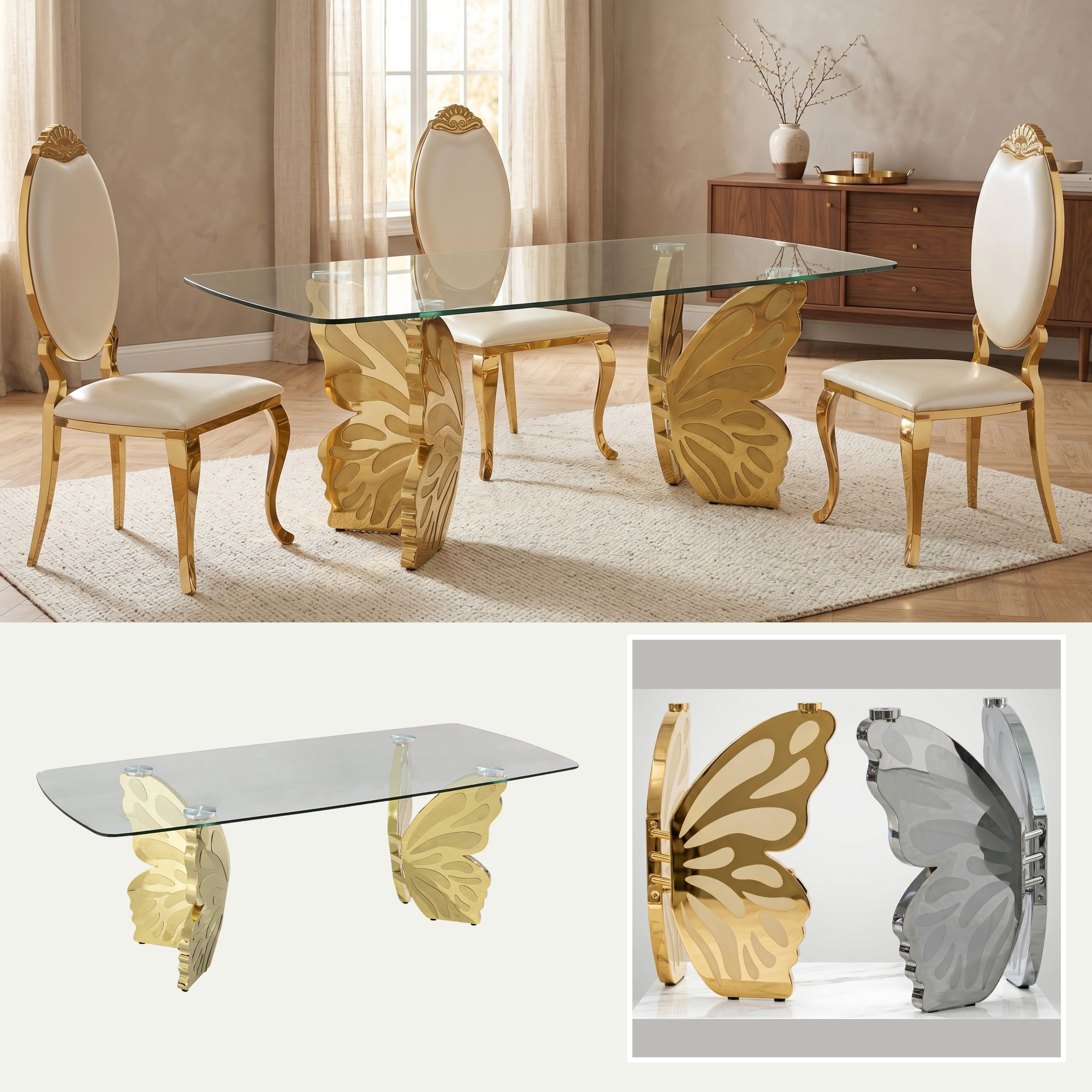 Mesa de Comedor Mariposa | Estructura Acero Oro