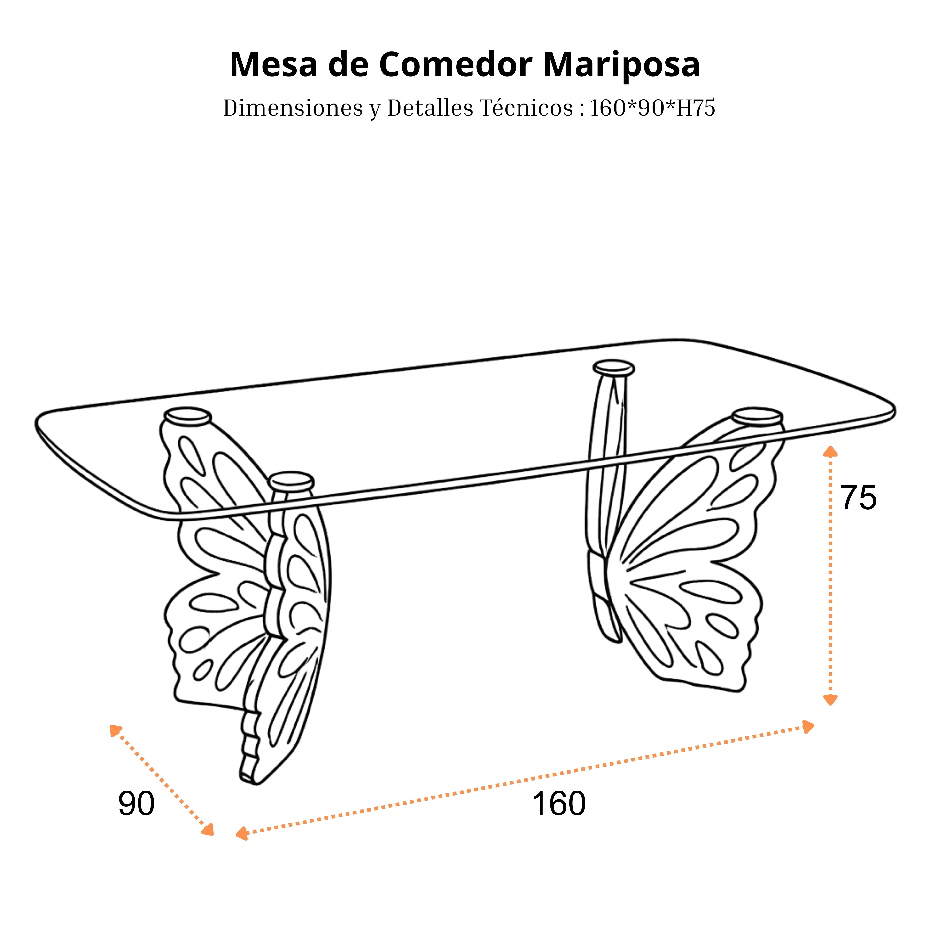 Mesa de Comedor Mariposa | Estructura Acero Oro