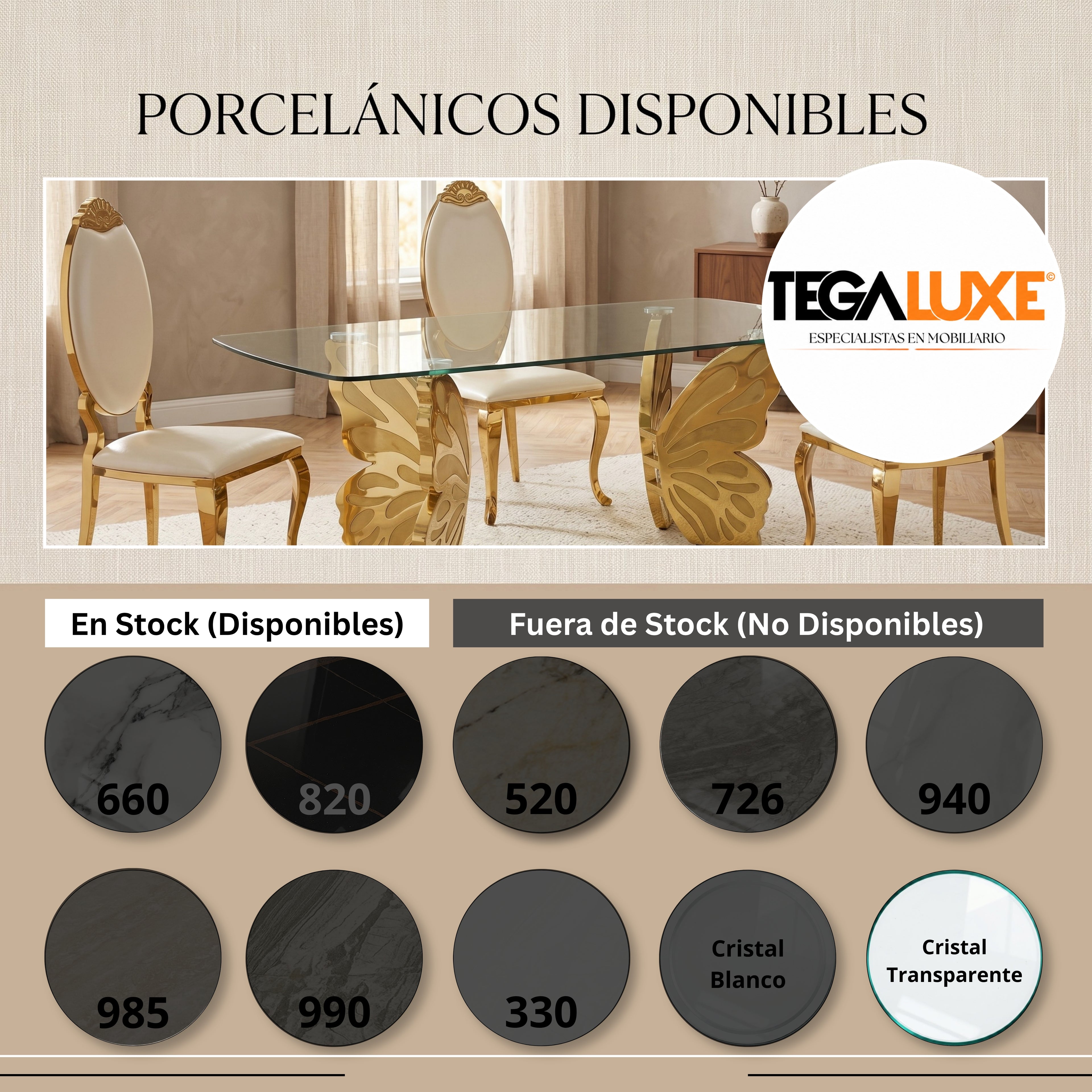 Mesa de Comedor Mariposa | Estructura Acero Oro