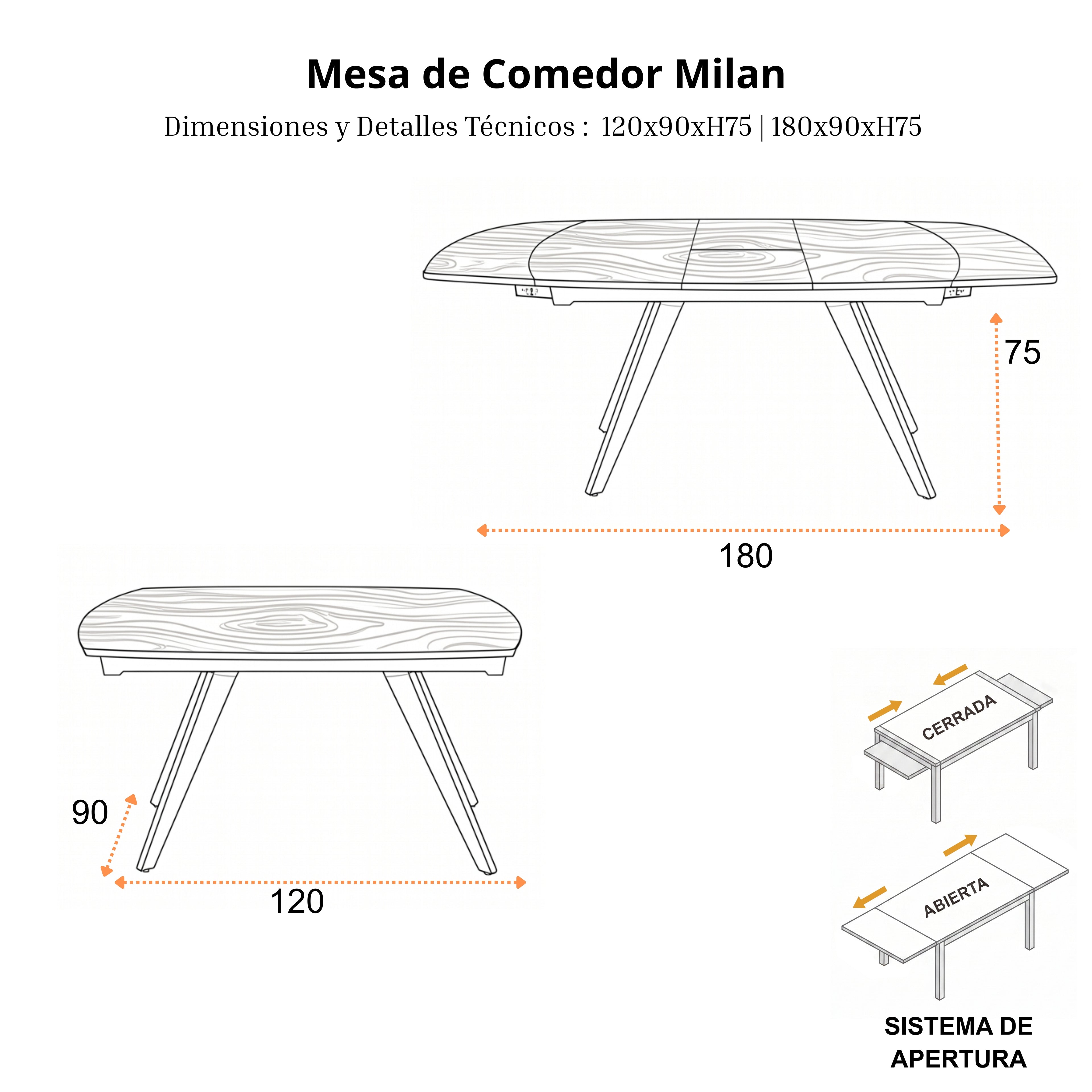 Mesa de Comedor Extensible Milan | Estructura Negra
