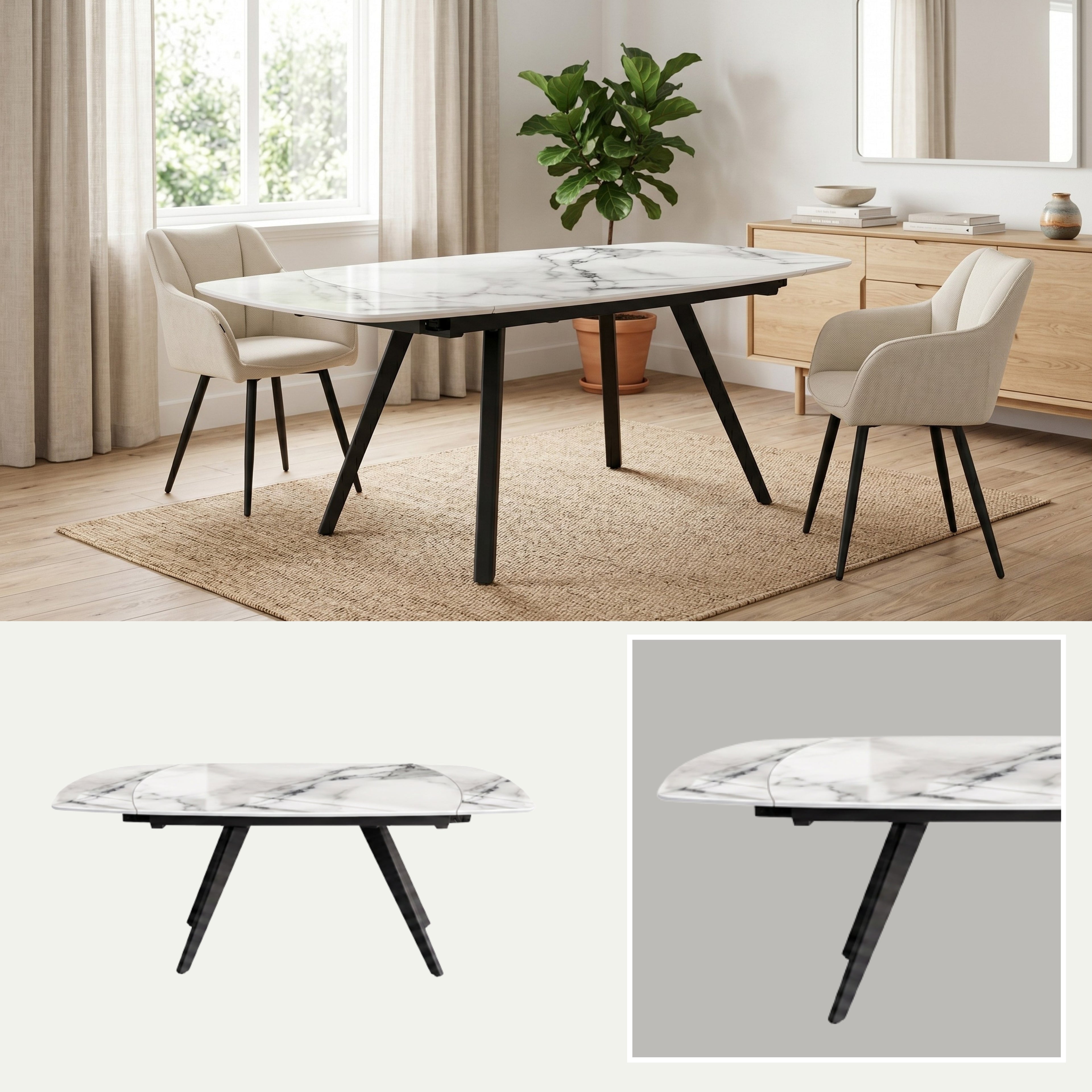 Mesa de Comedor Extensible Milan | Estructura Negra
