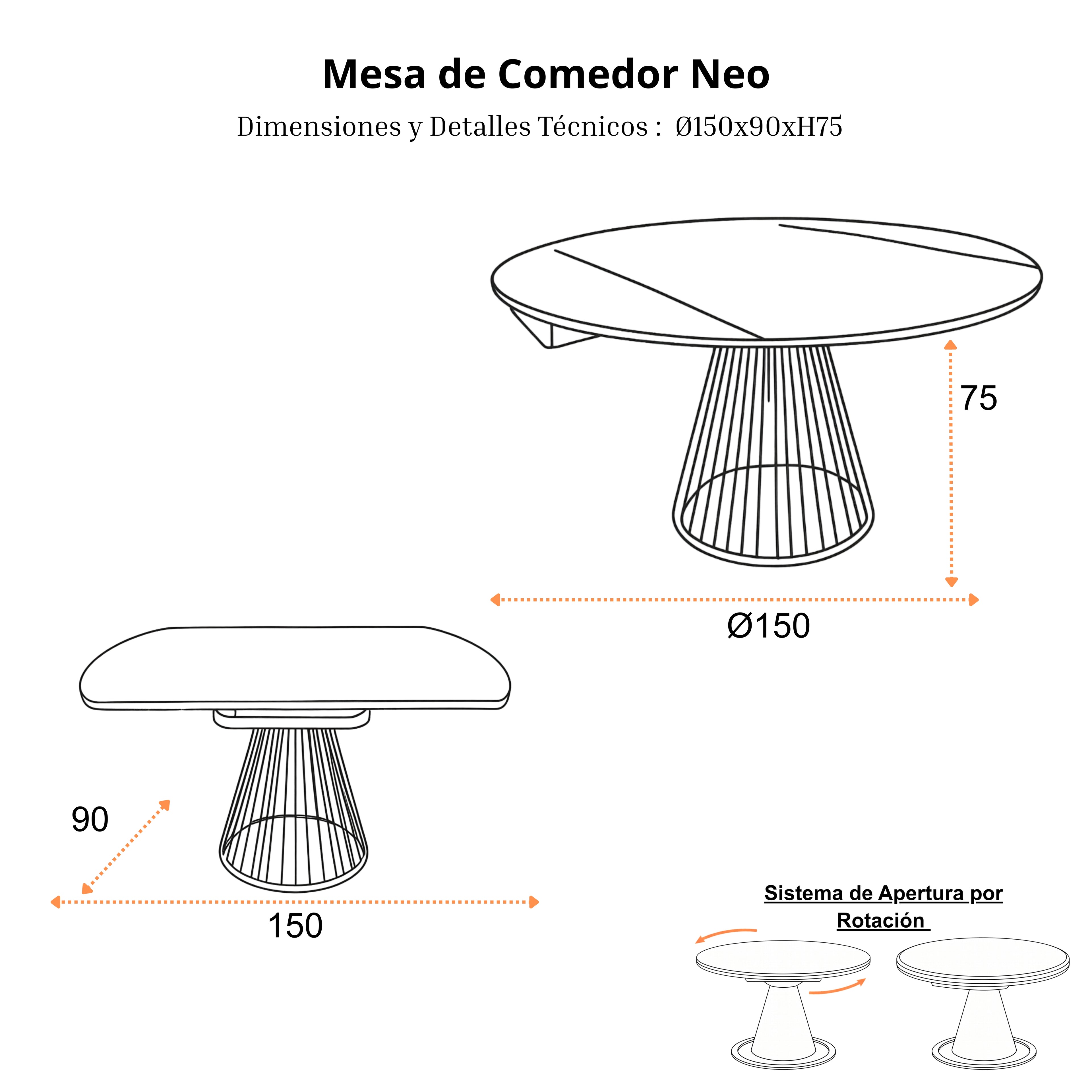 Mesa de Comedor Extensible Neo | Estructura Beige