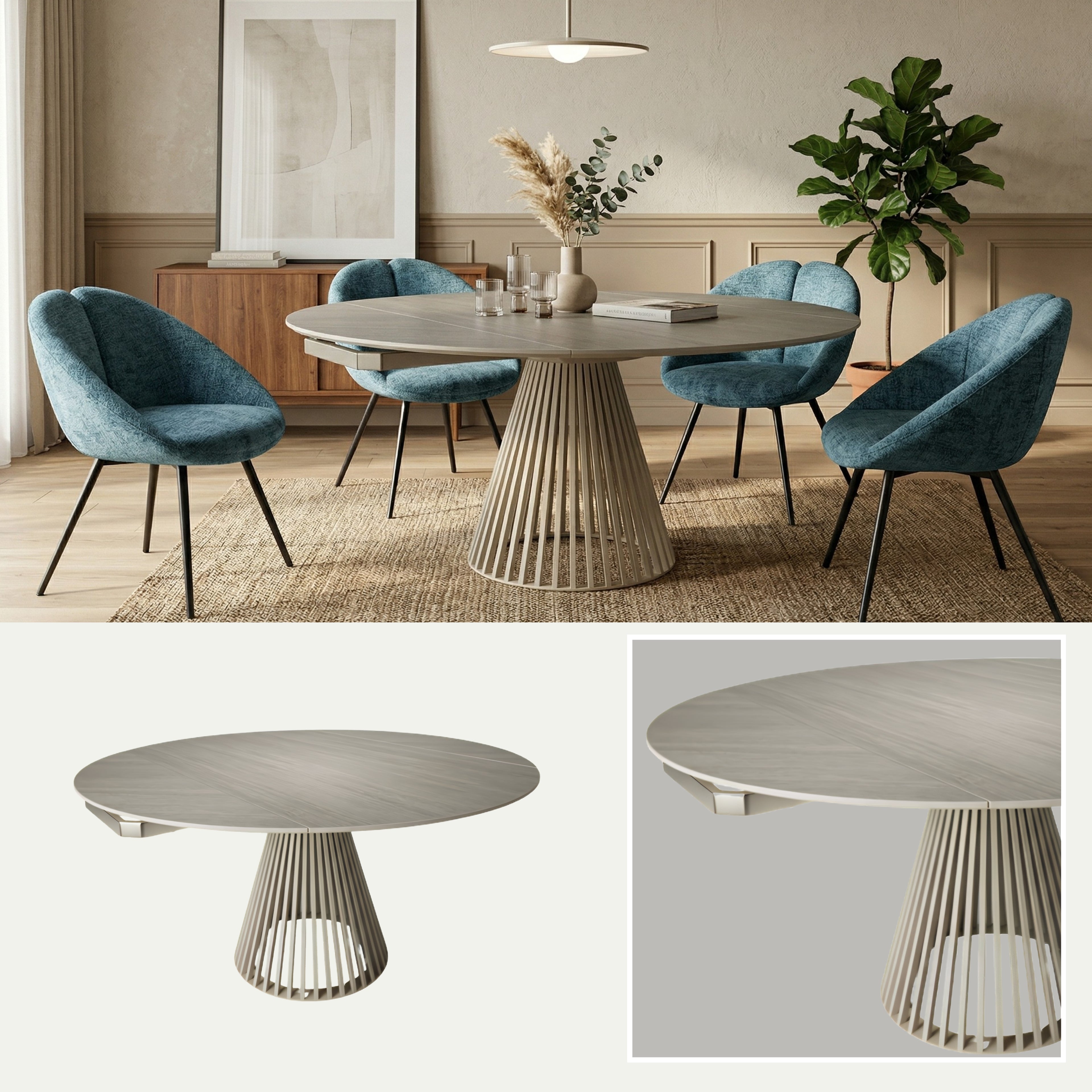 Mesa de Comedor Extensible Neo | Estructura Beige