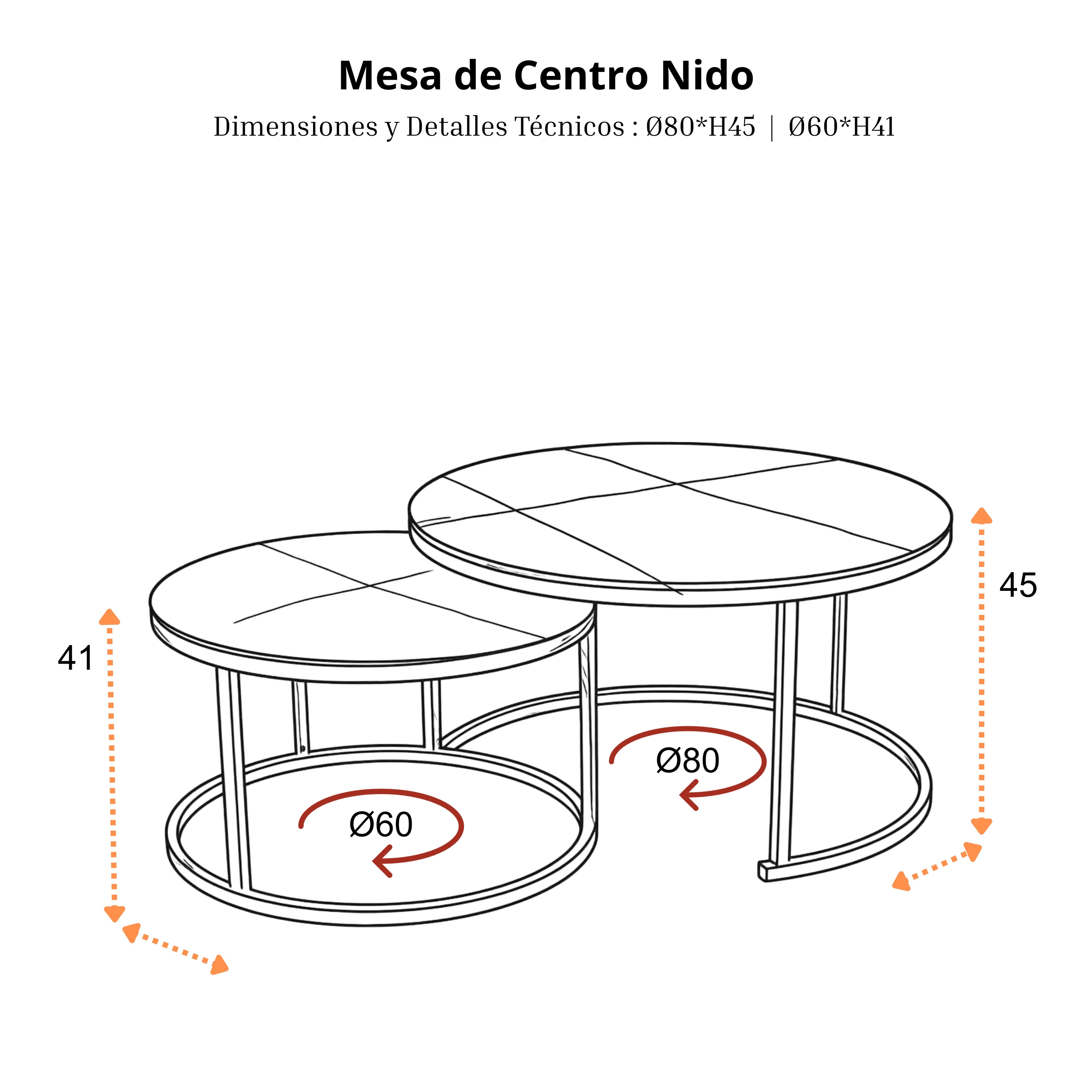 Mesa de Centro Nido | Estructura Acero Oro