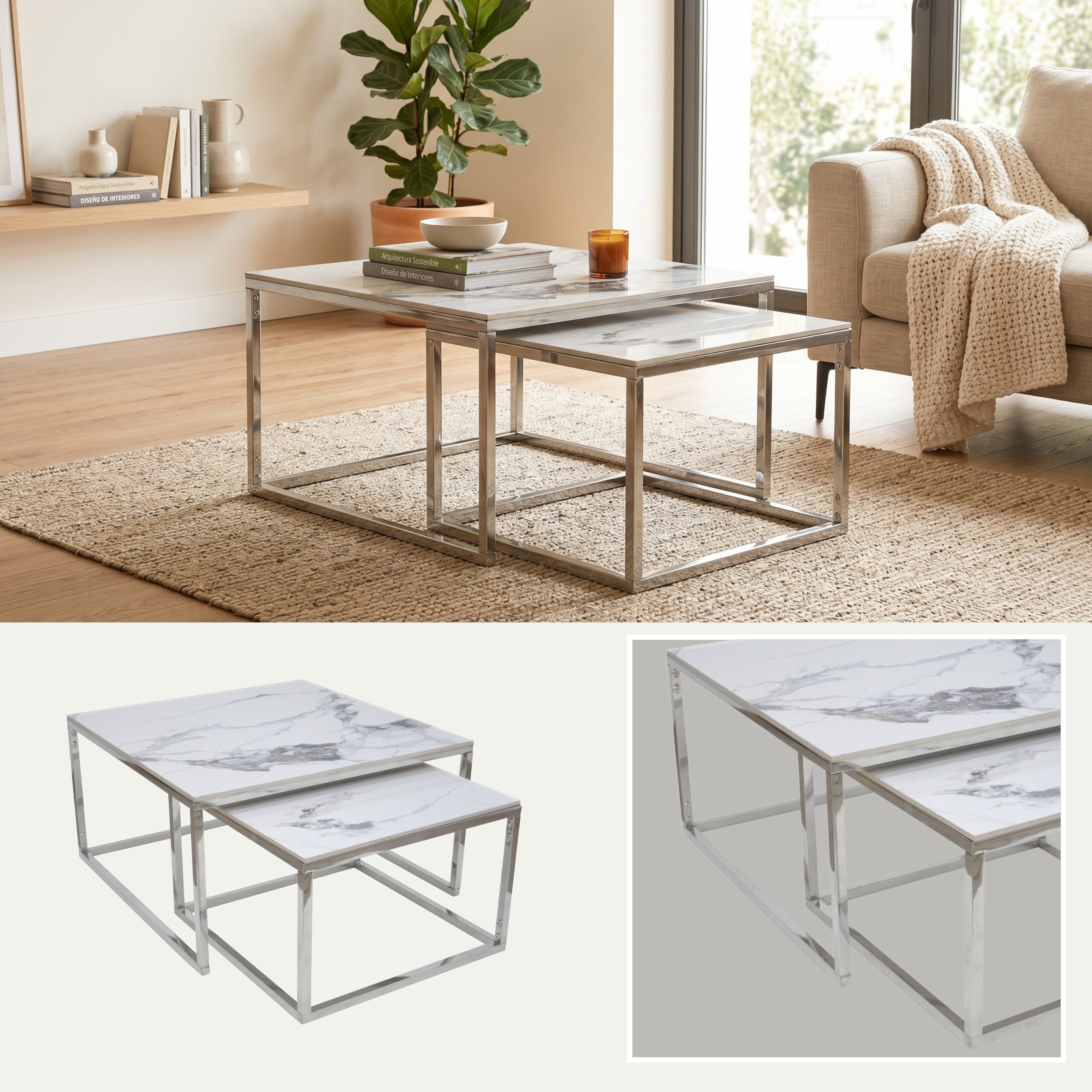 Mesa de Centro Nido Cubo | Estructura Acero Cromo
