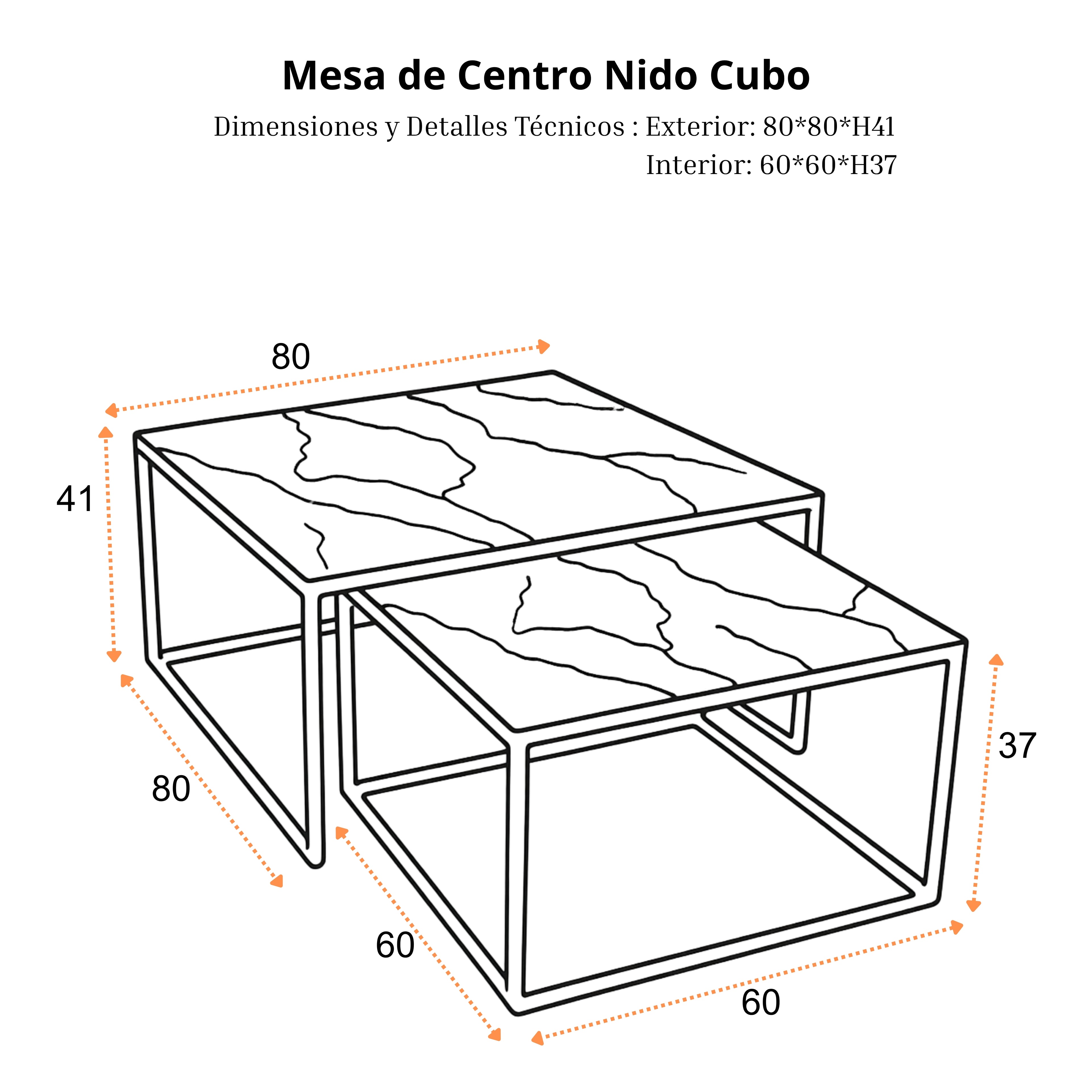 Mesa de Centro Nido Cubo | Estructura Acero Cromo