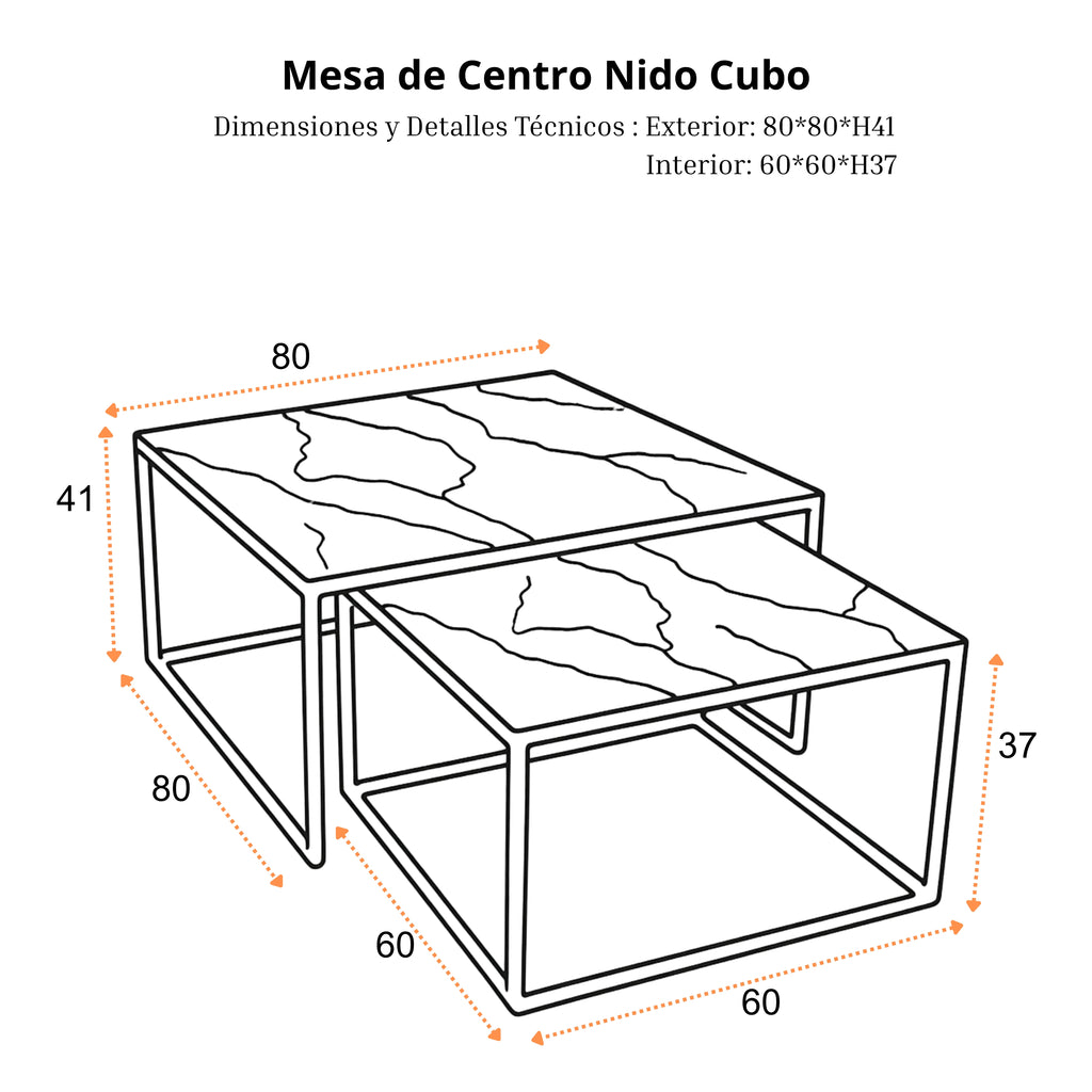 Mesa de Centro Nido Cubo | Estructura Acero Oro