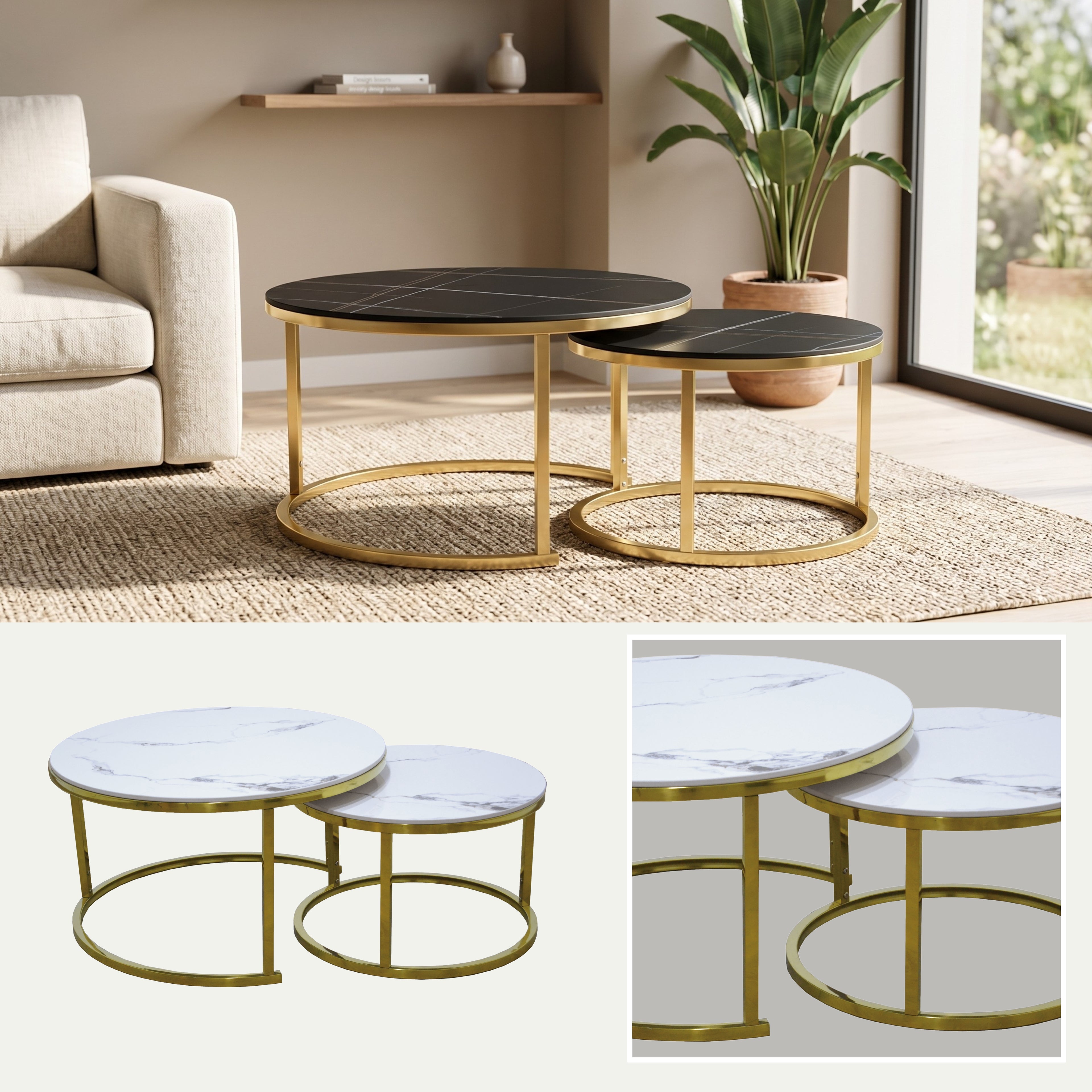 Mesa de Centro Nido | Estructura Acero Oro