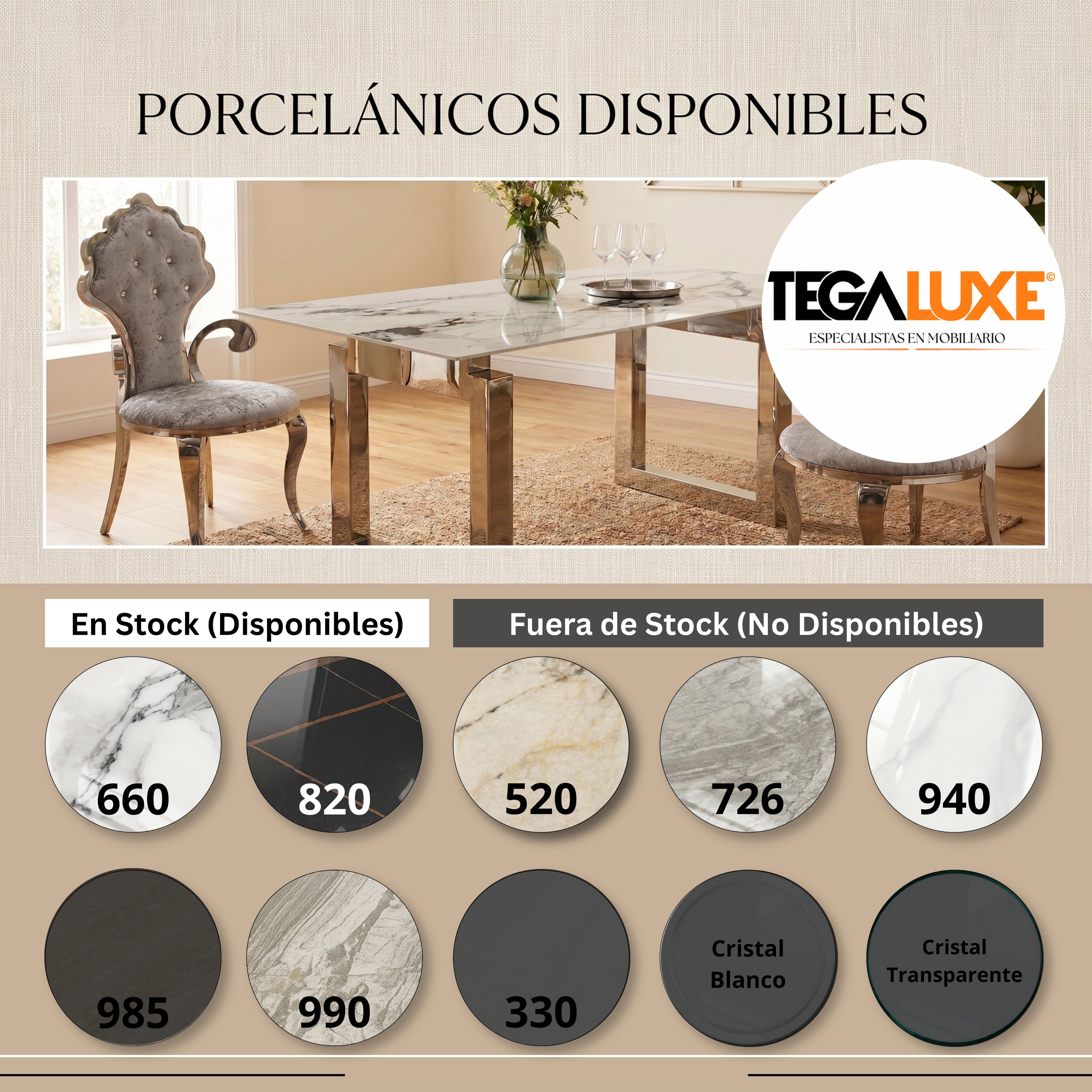 Mesa de Comedor Odessa | Estructura Acero Cromo