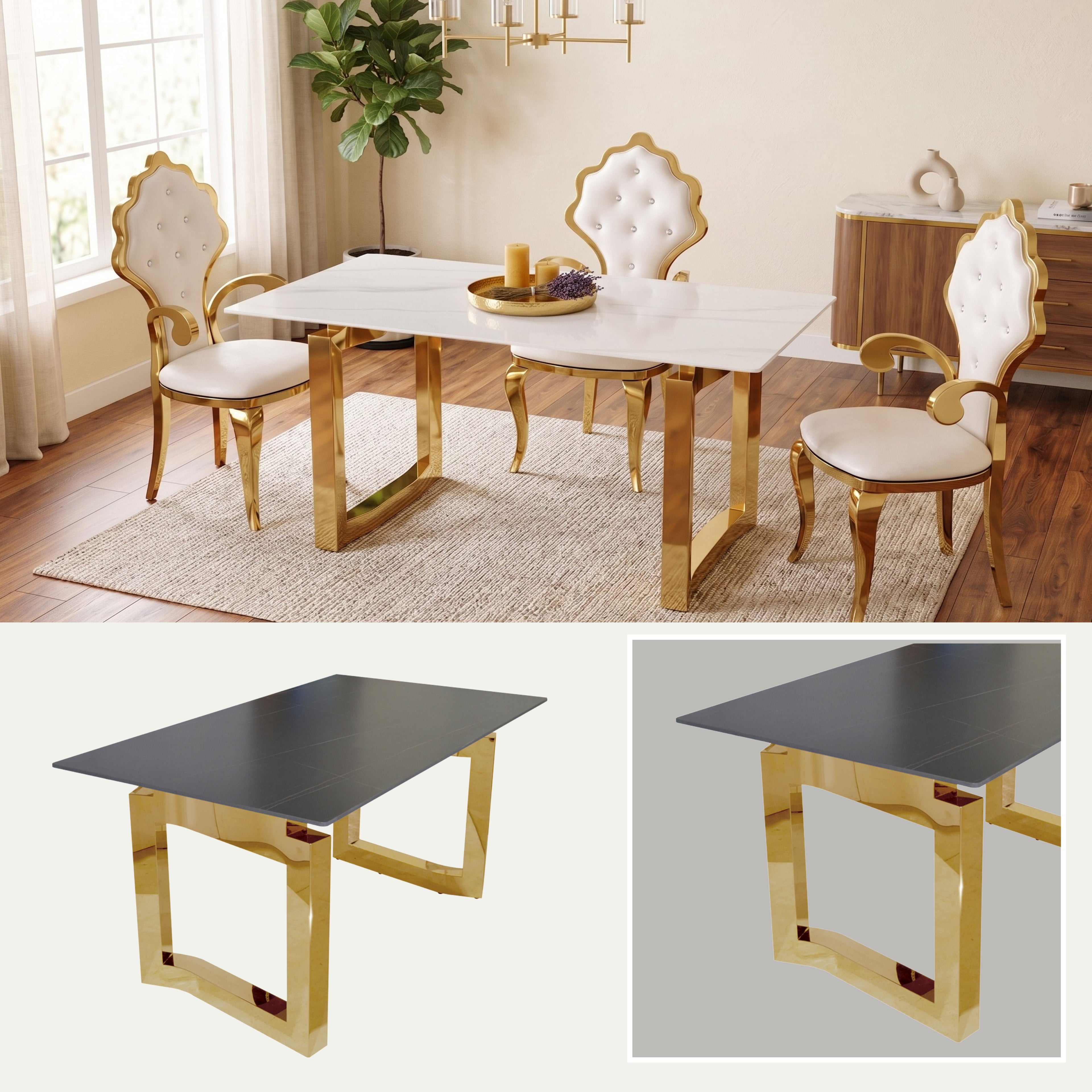 Mesa de Comedor Odessa | Estructura Acero Oro