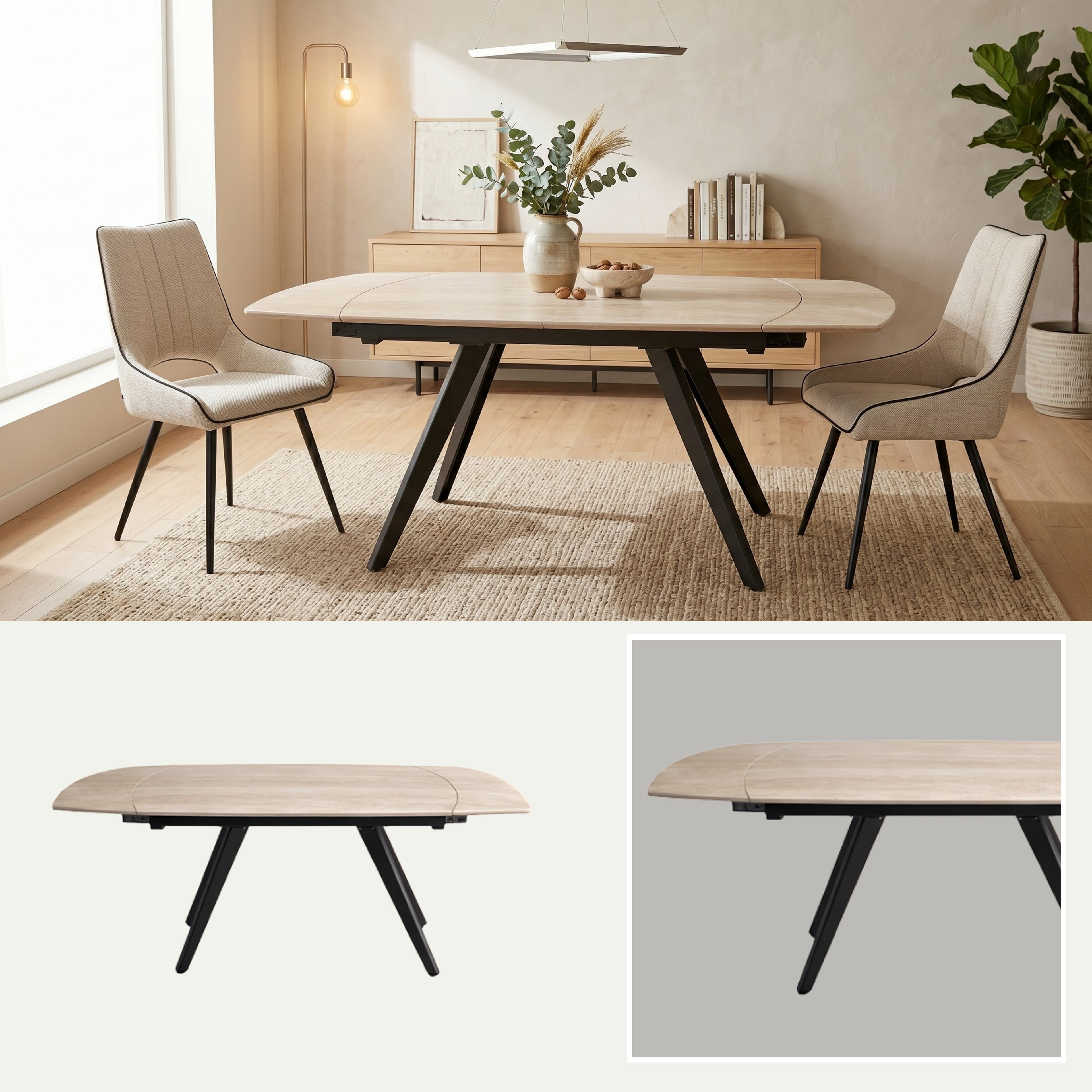 Mesa de Comedor Extensible Oporto | Estructura Negra