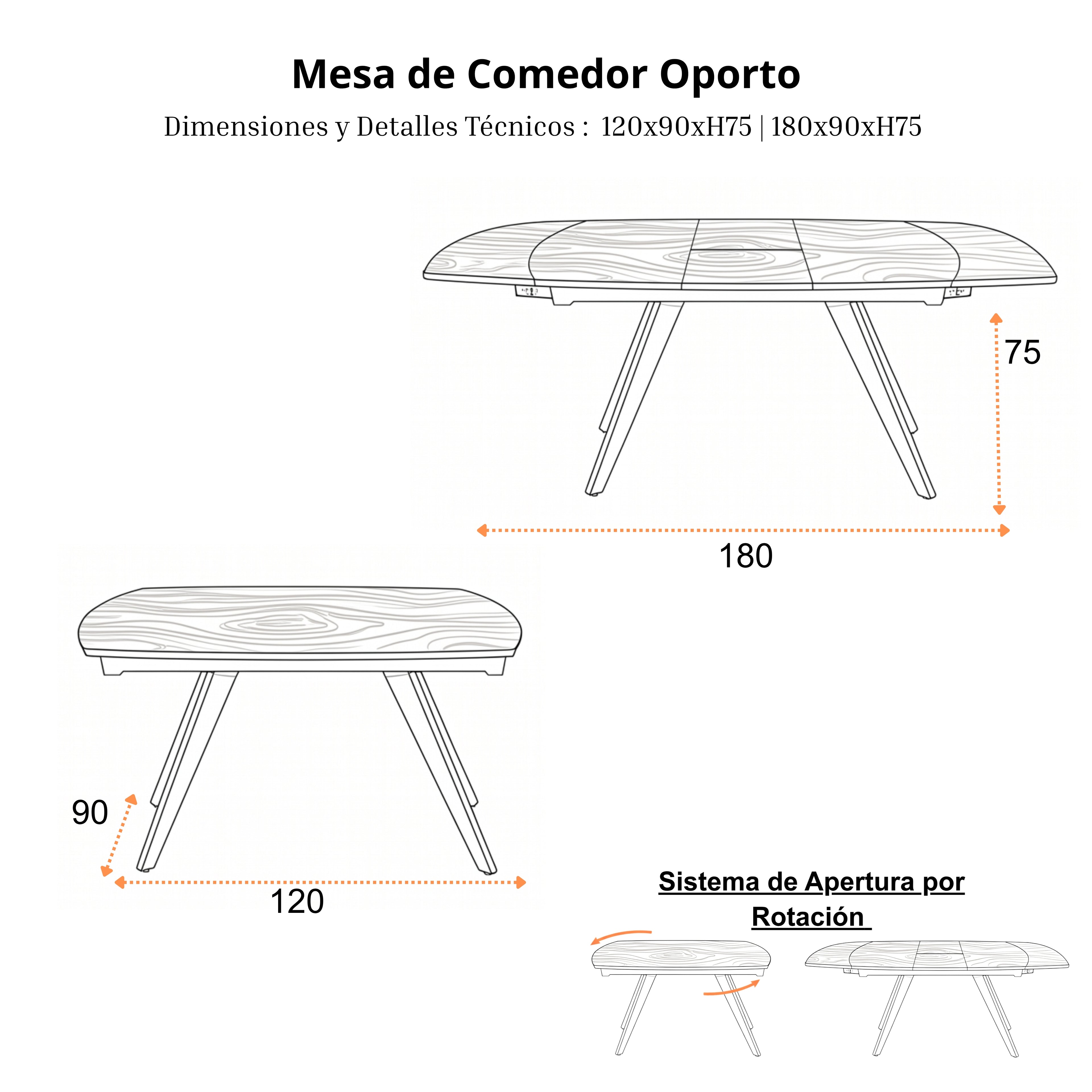 Mesa de Comedor Extensible Oporto | Estructura Negra