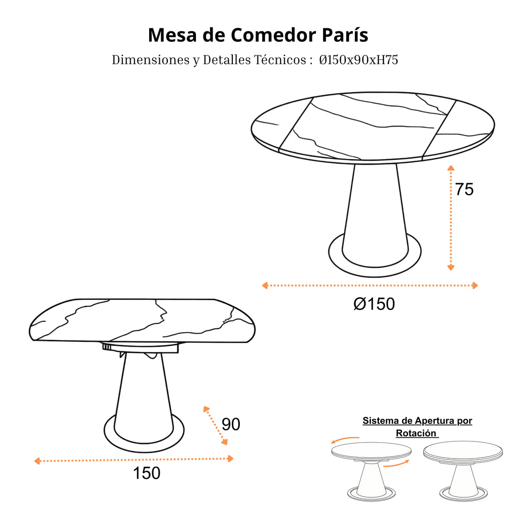 Mesa de Comedor Extensible París | Estructura Negra