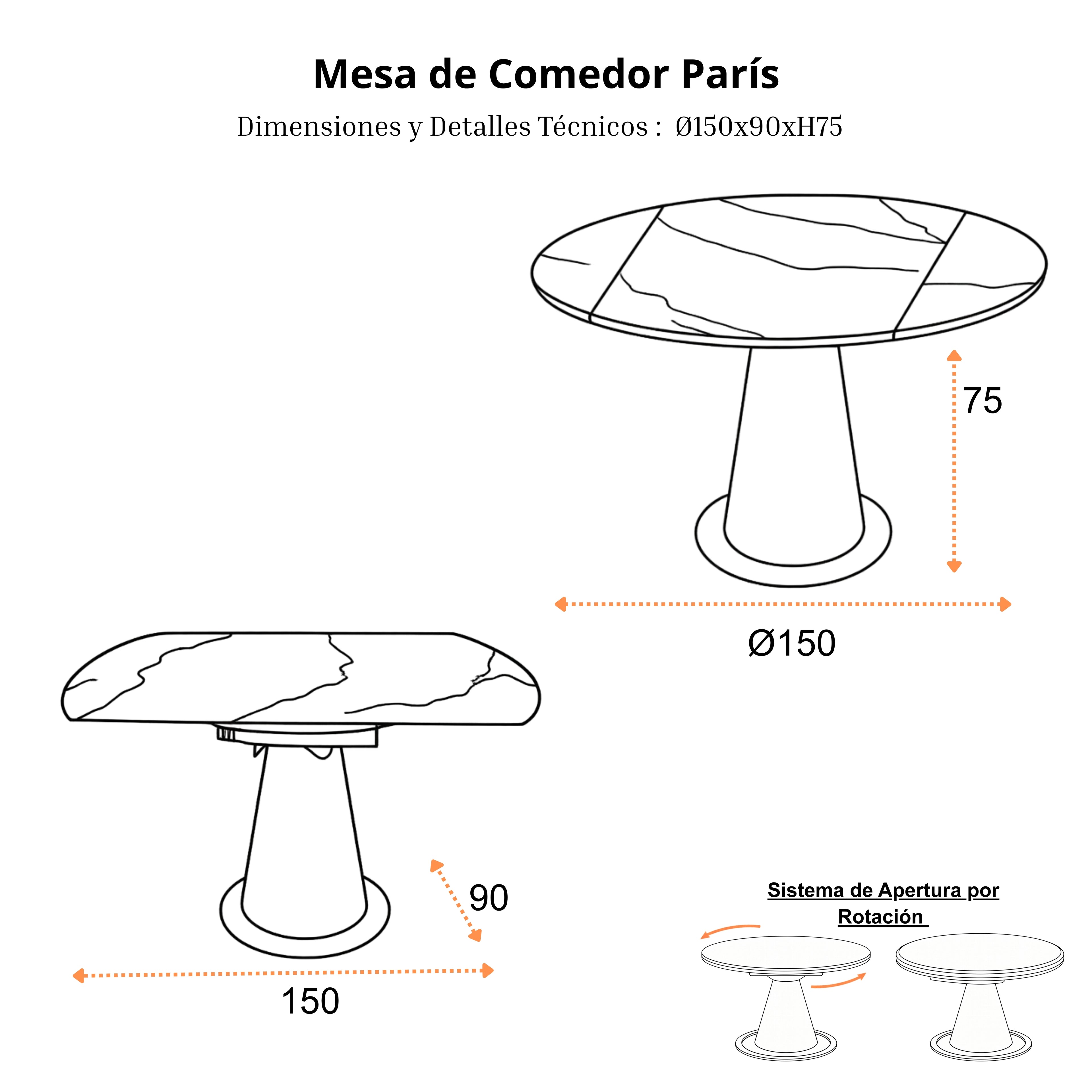 Mesa de Comedor Extensible París | Estructura Negra