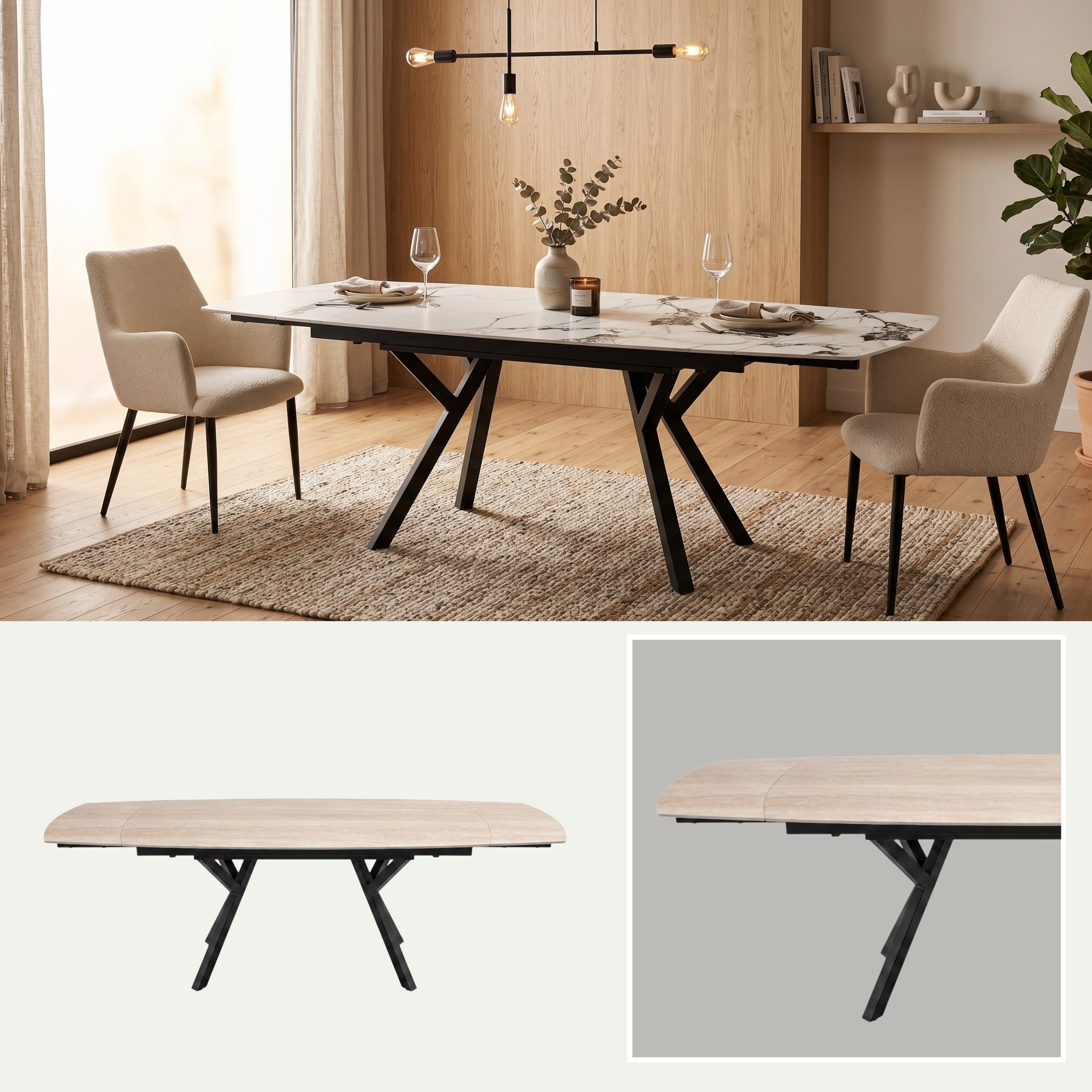 Mesa de Comedor Extensible Prisma | Estructura Negra