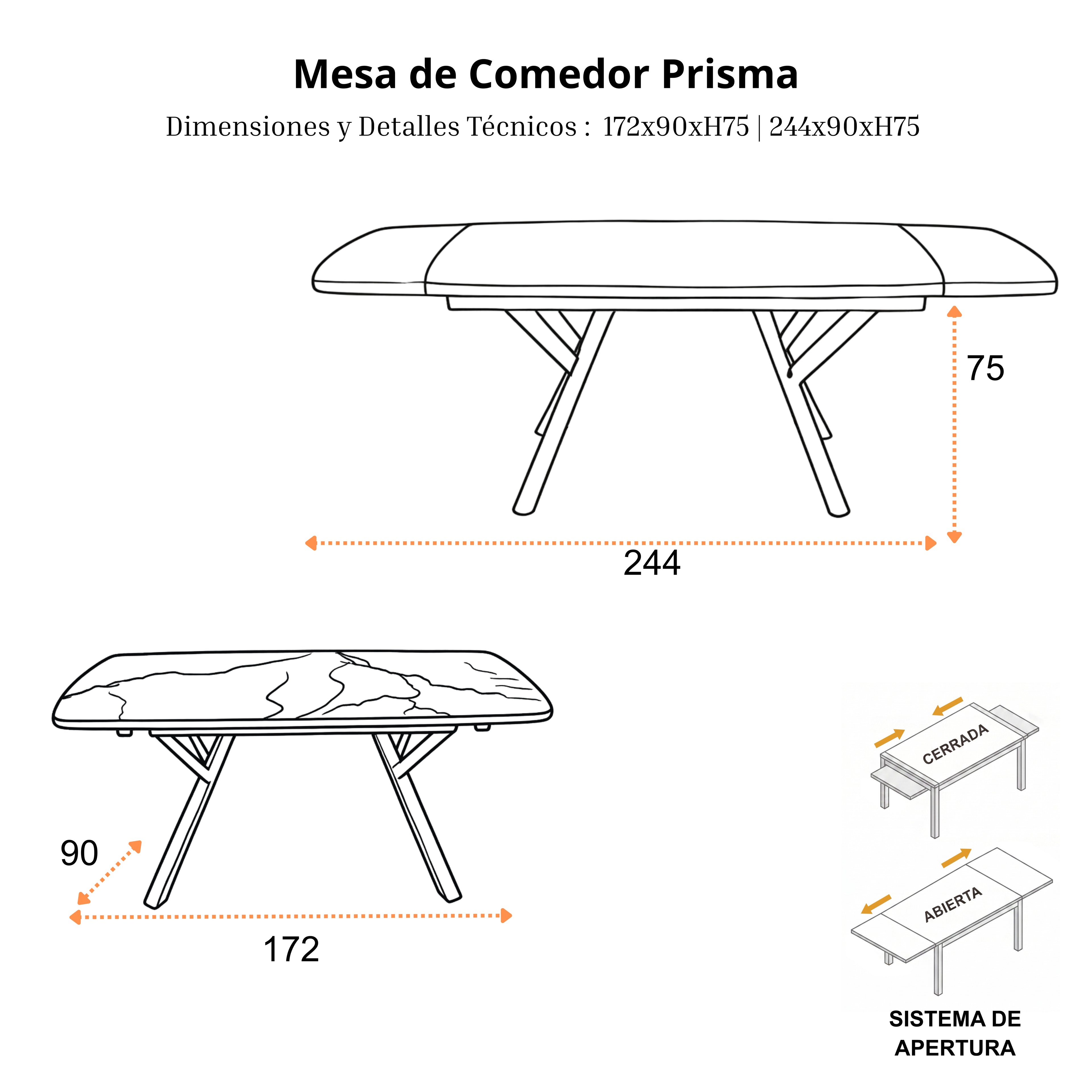Mesa de Comedor Extensible Prisma | Estructura Negra
