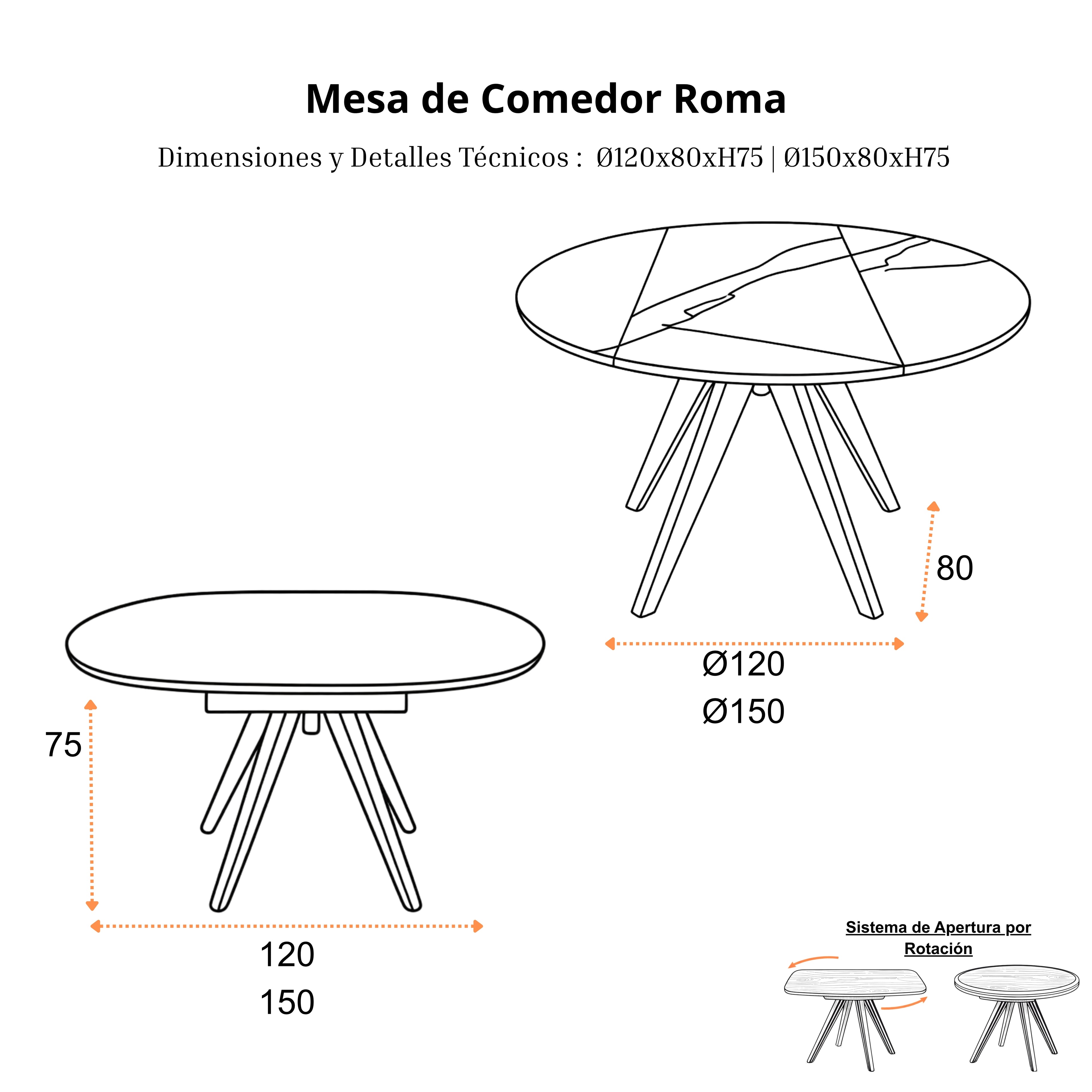 Mesa de Comedor Extensible Roma | Estructura Negra