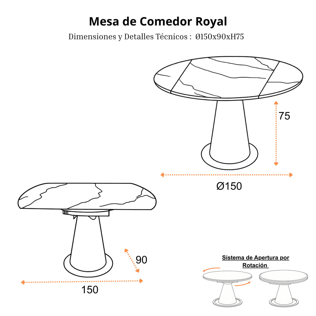 Mesa de Comedor Extensible Royal | Estructura Beige