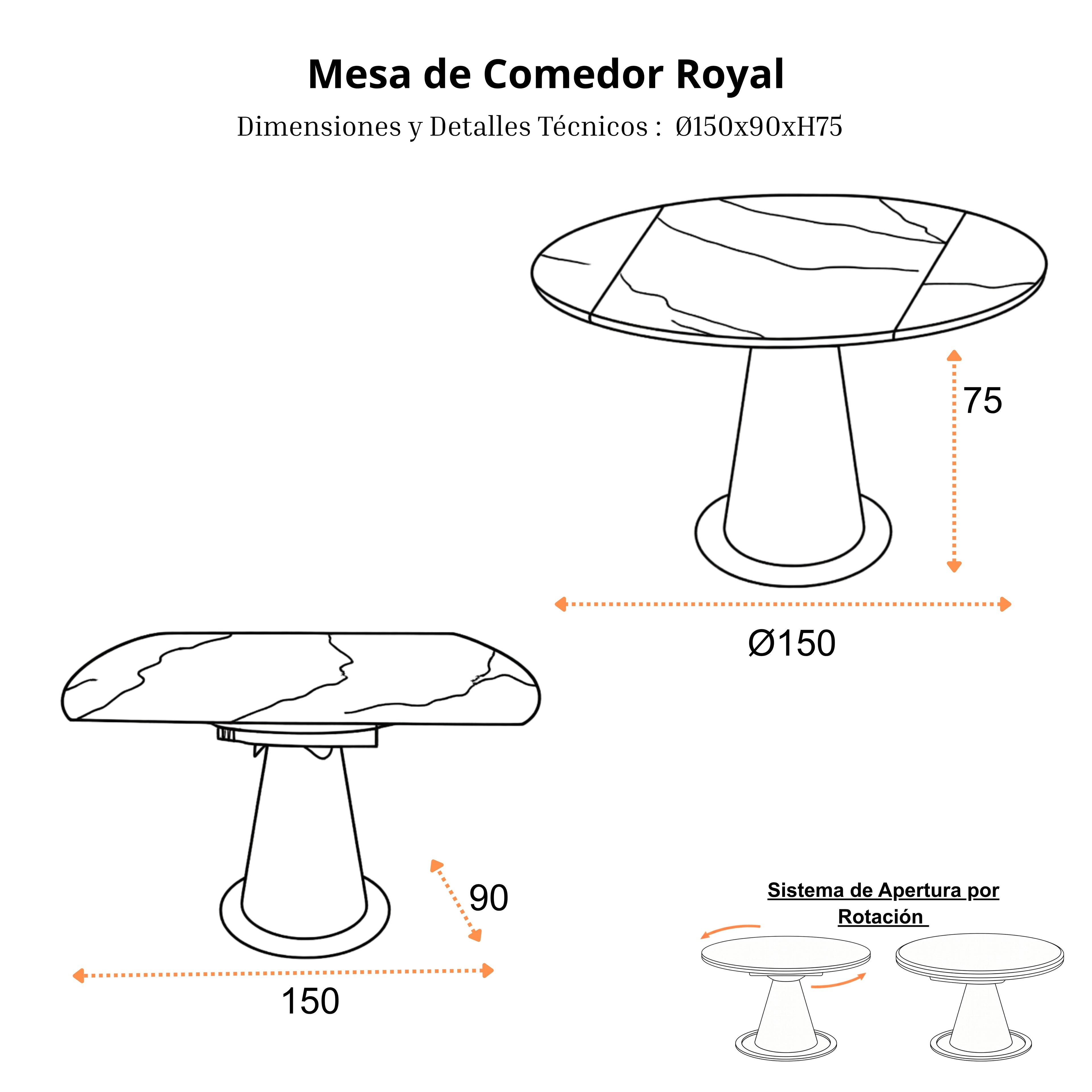 Mesa de Comedor Extensible Royal | Estructura Beige