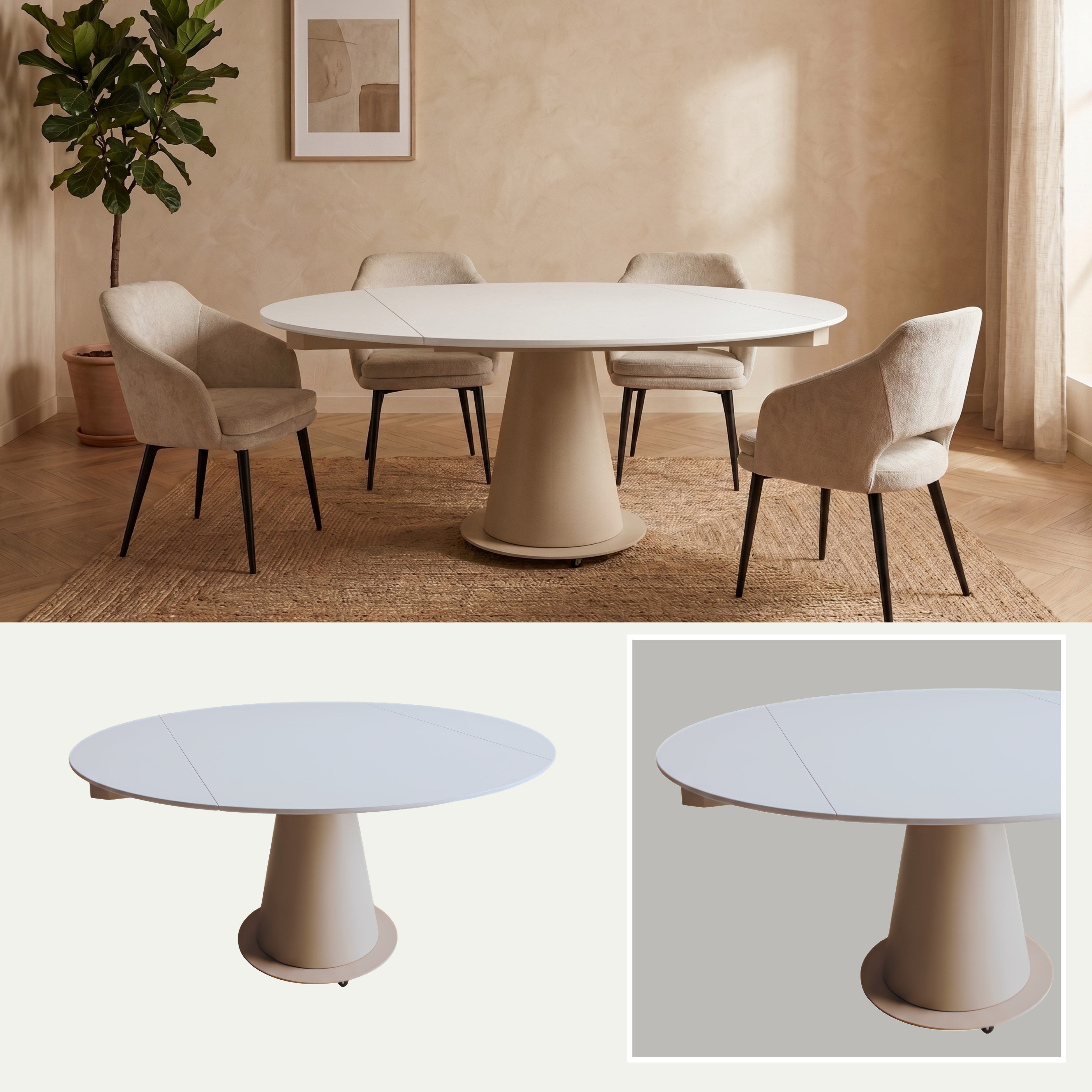 Mesa de Comedor Extensible Royal | Estructura Beige