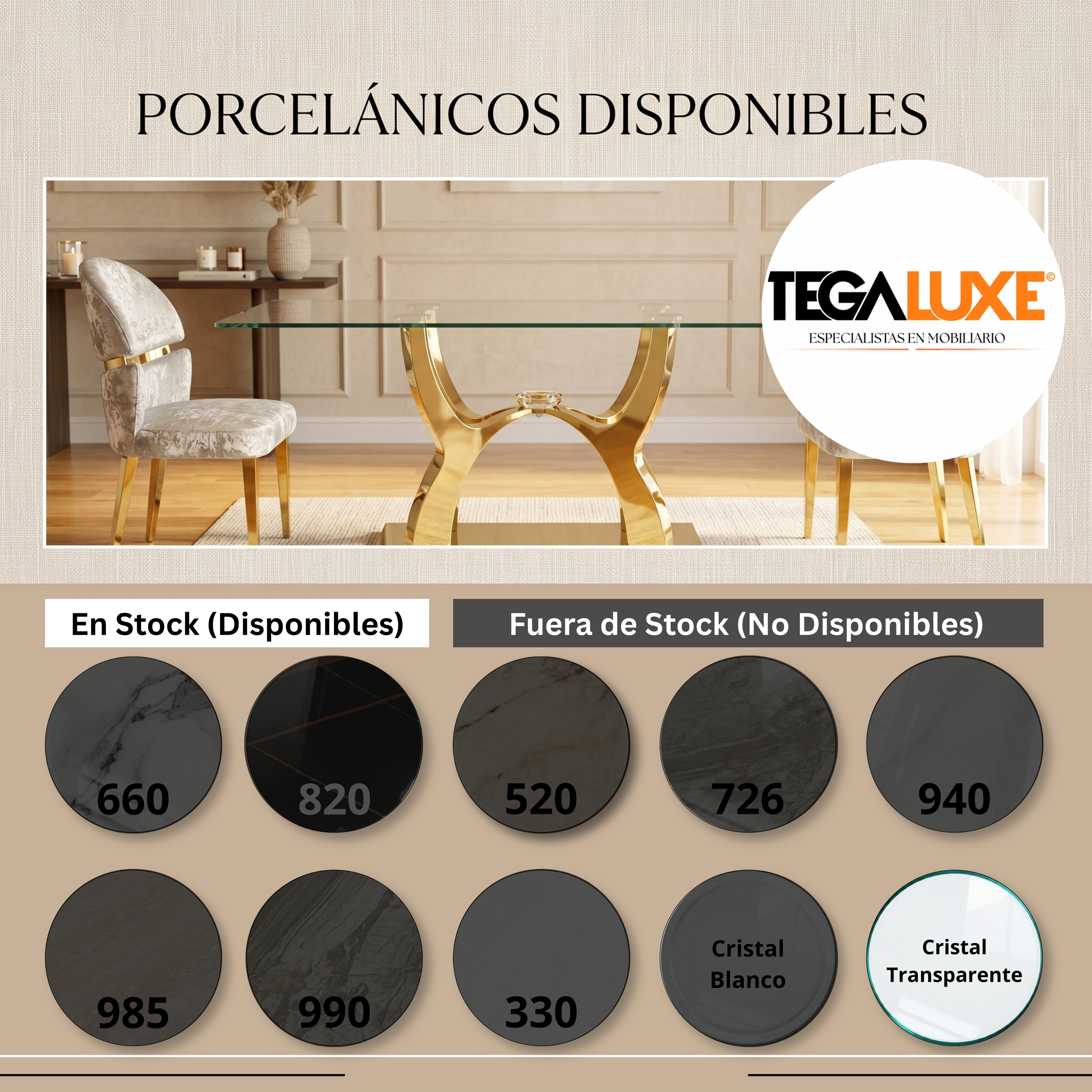 Mesa de Comedor Sevilla | Estructura Acero Oro - Cromo