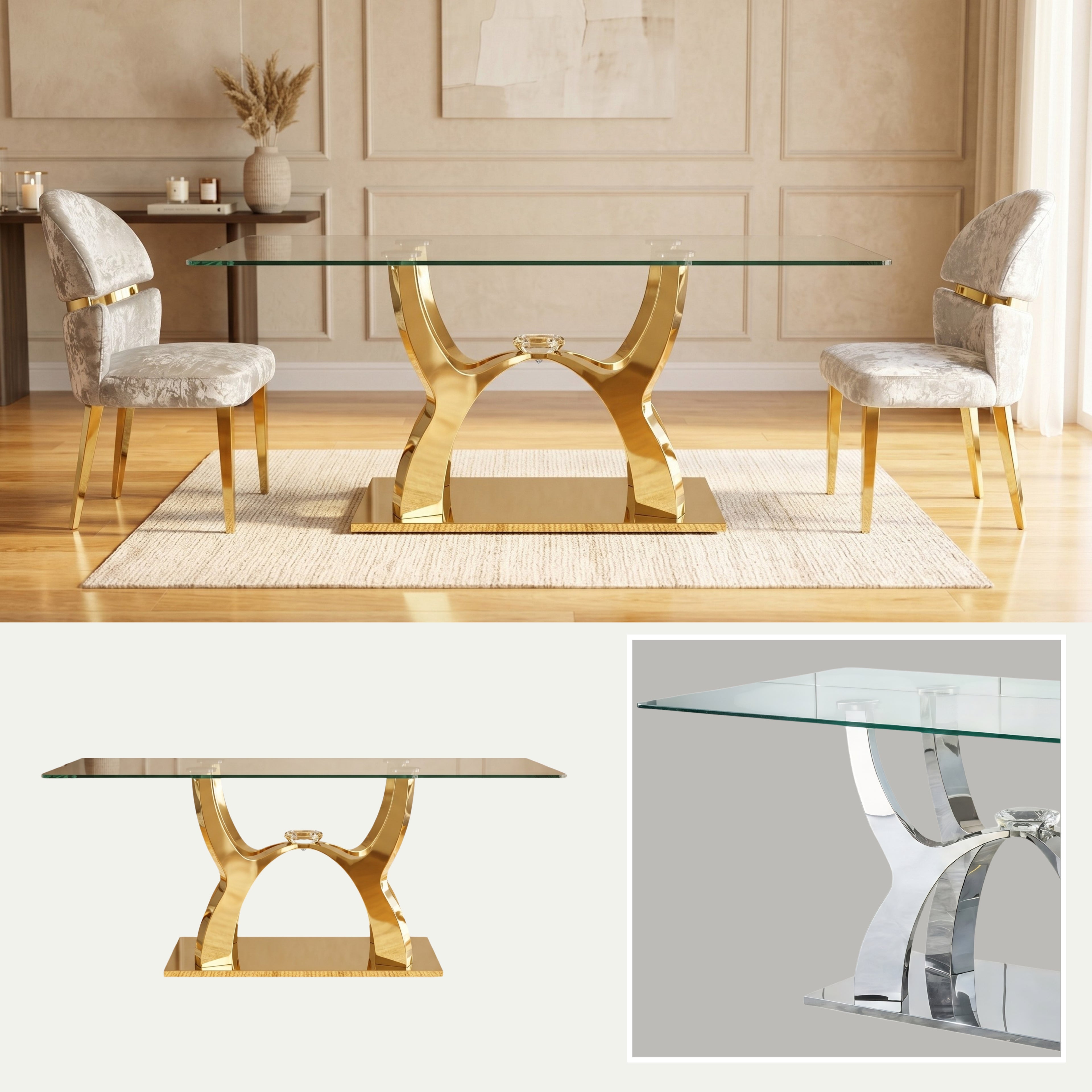 Mesa de Comedor Sevilla | Estructura Acero Oro - Cromo