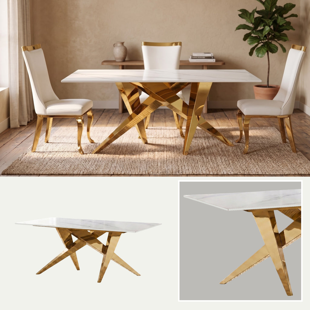 Mesa de Comedor Stylo | Estructura Acero Oro