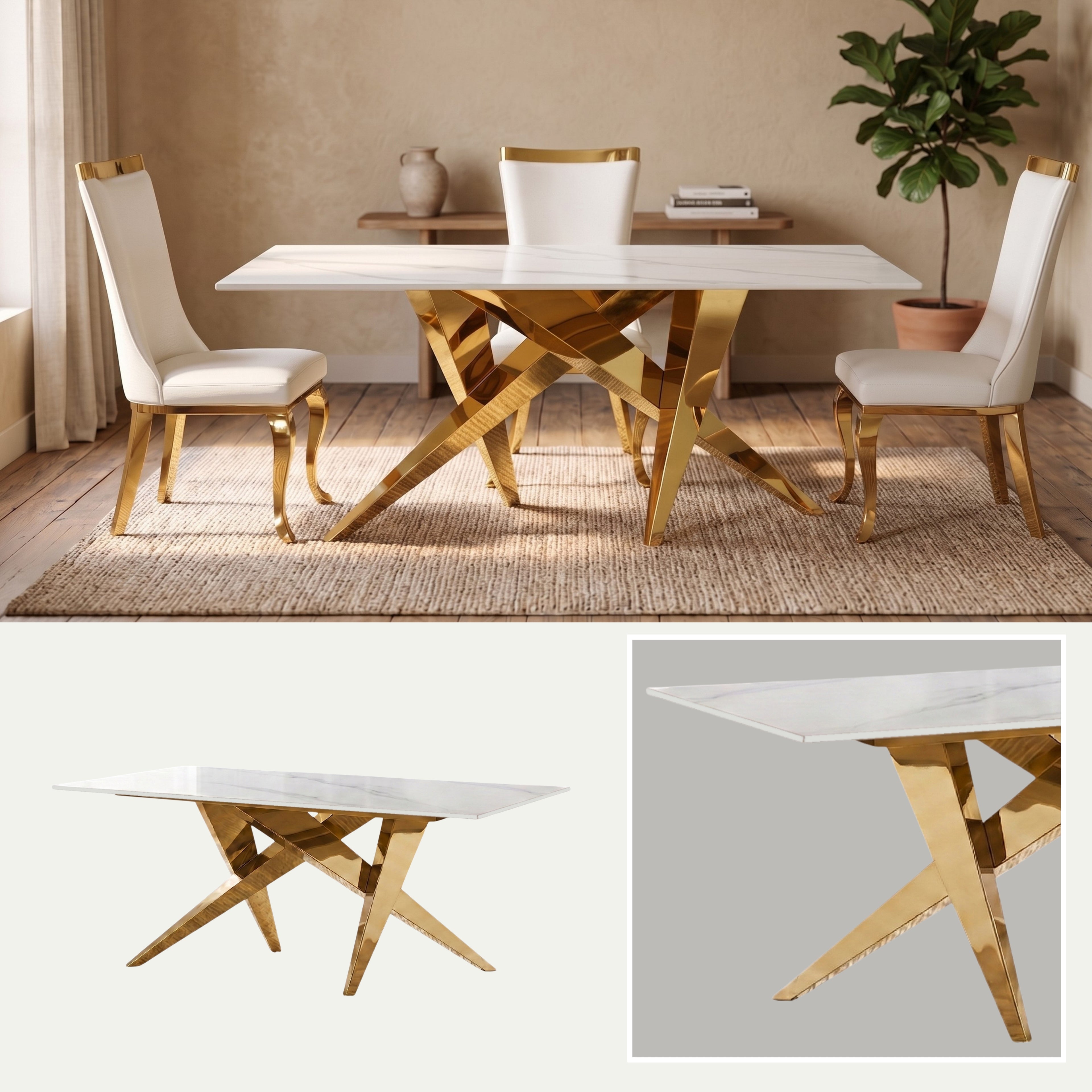 Mesa de Comedor Stylo | Estructura Acero Oro