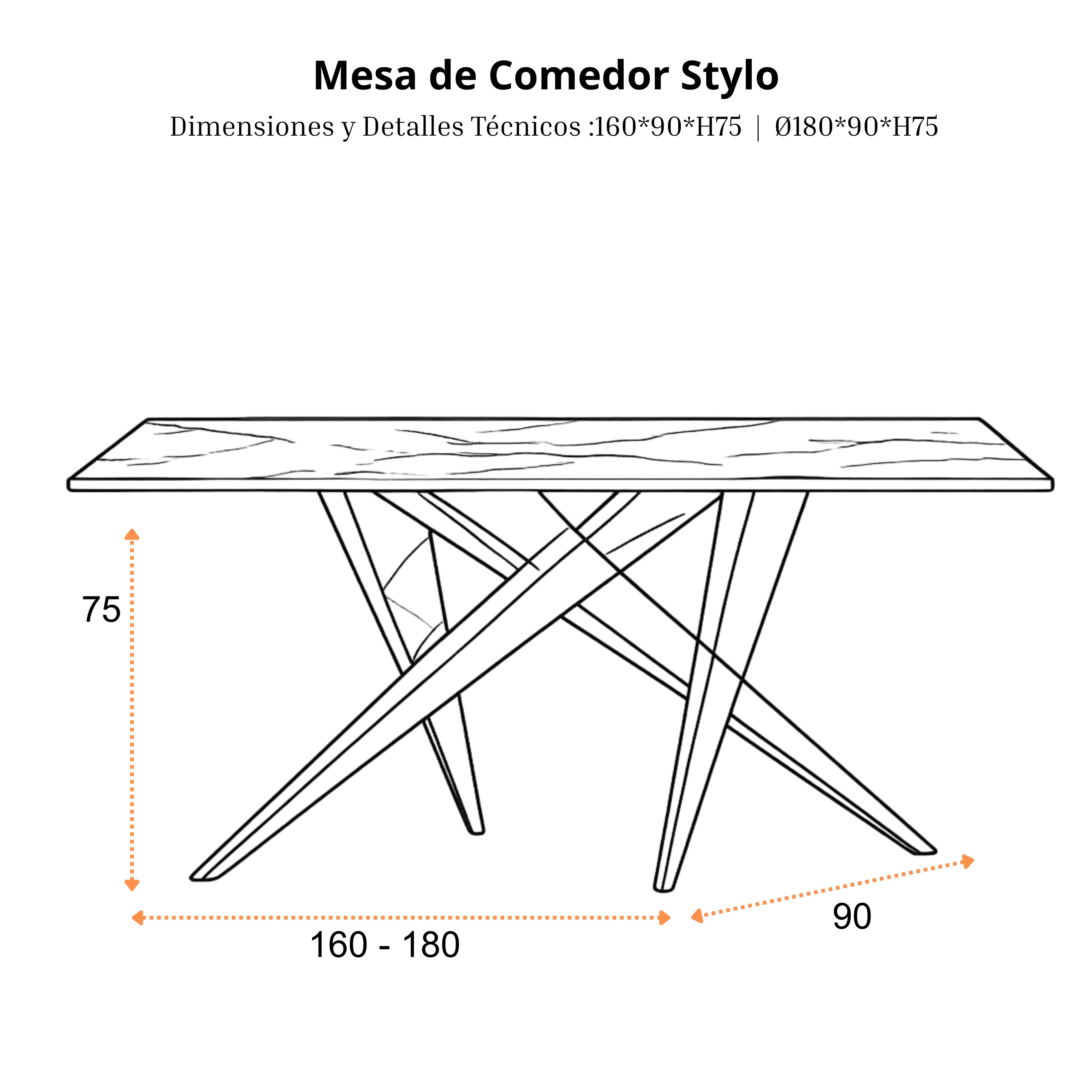 Mesa de Comedor Stylo | Estructura Acero Cromo