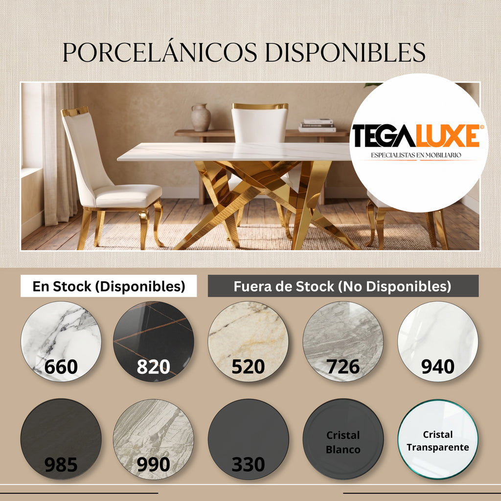 Mesa de Comedor Stylo | Estructura Acero Oro