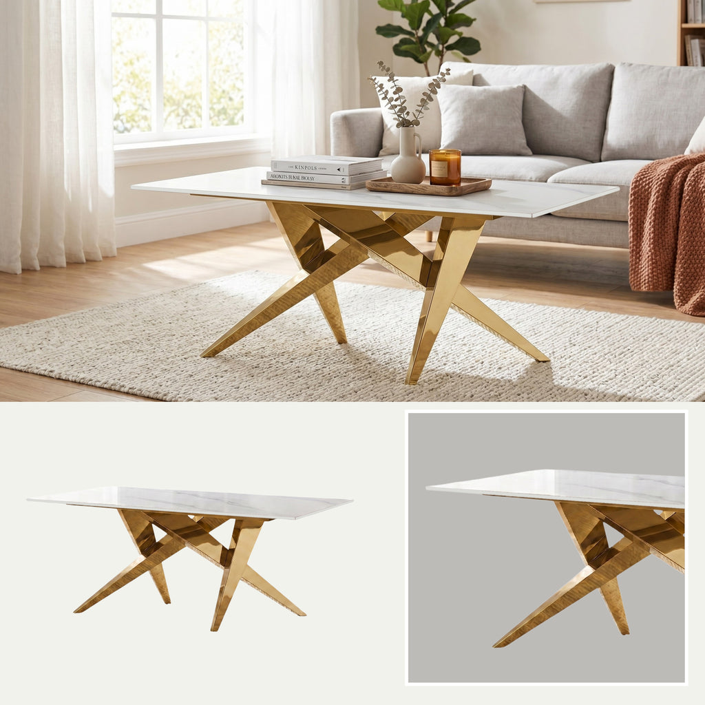 Mesa de Centro Stylo | Estructura Acero Oro