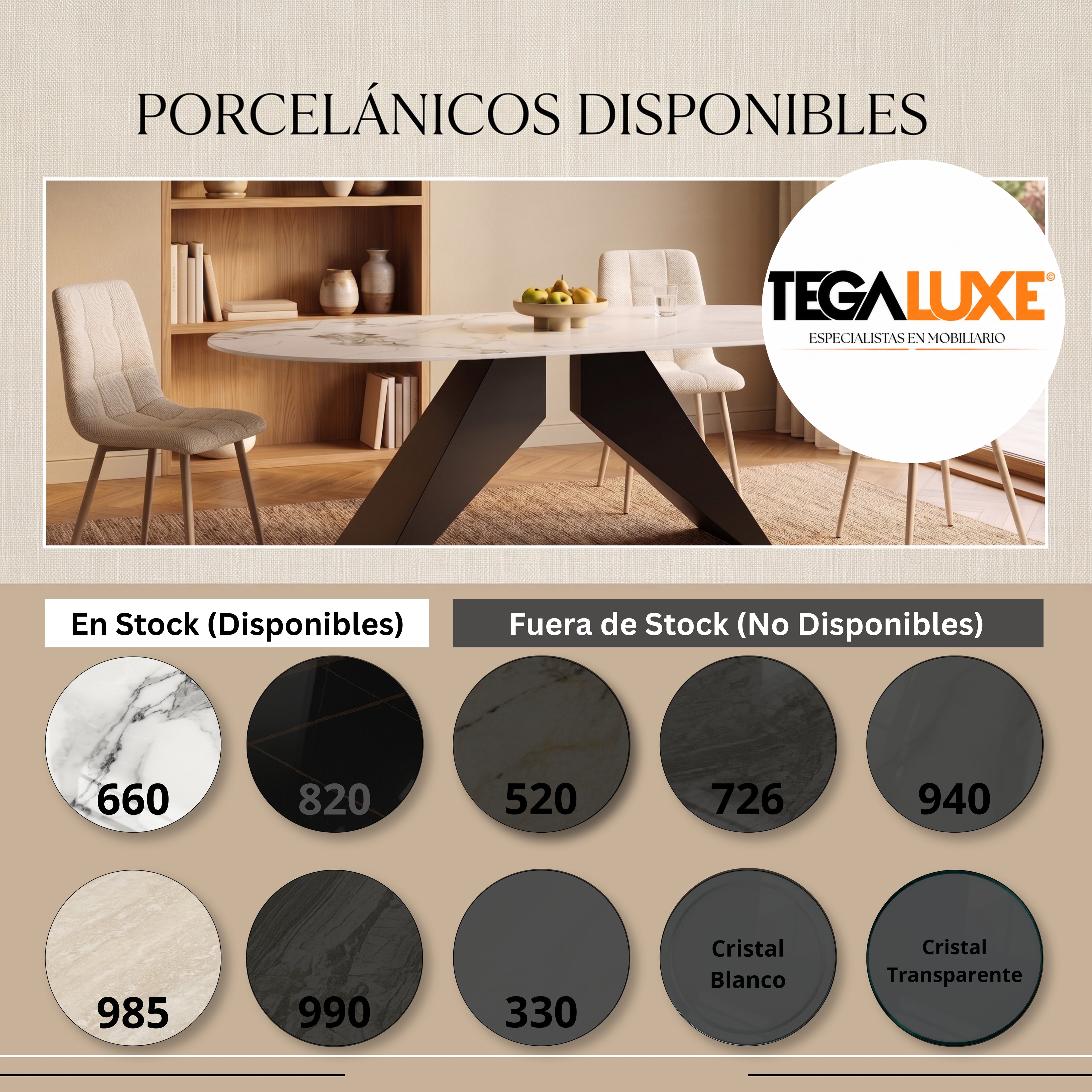Mesa de Comedor Teide | Estructura Negra - Beige