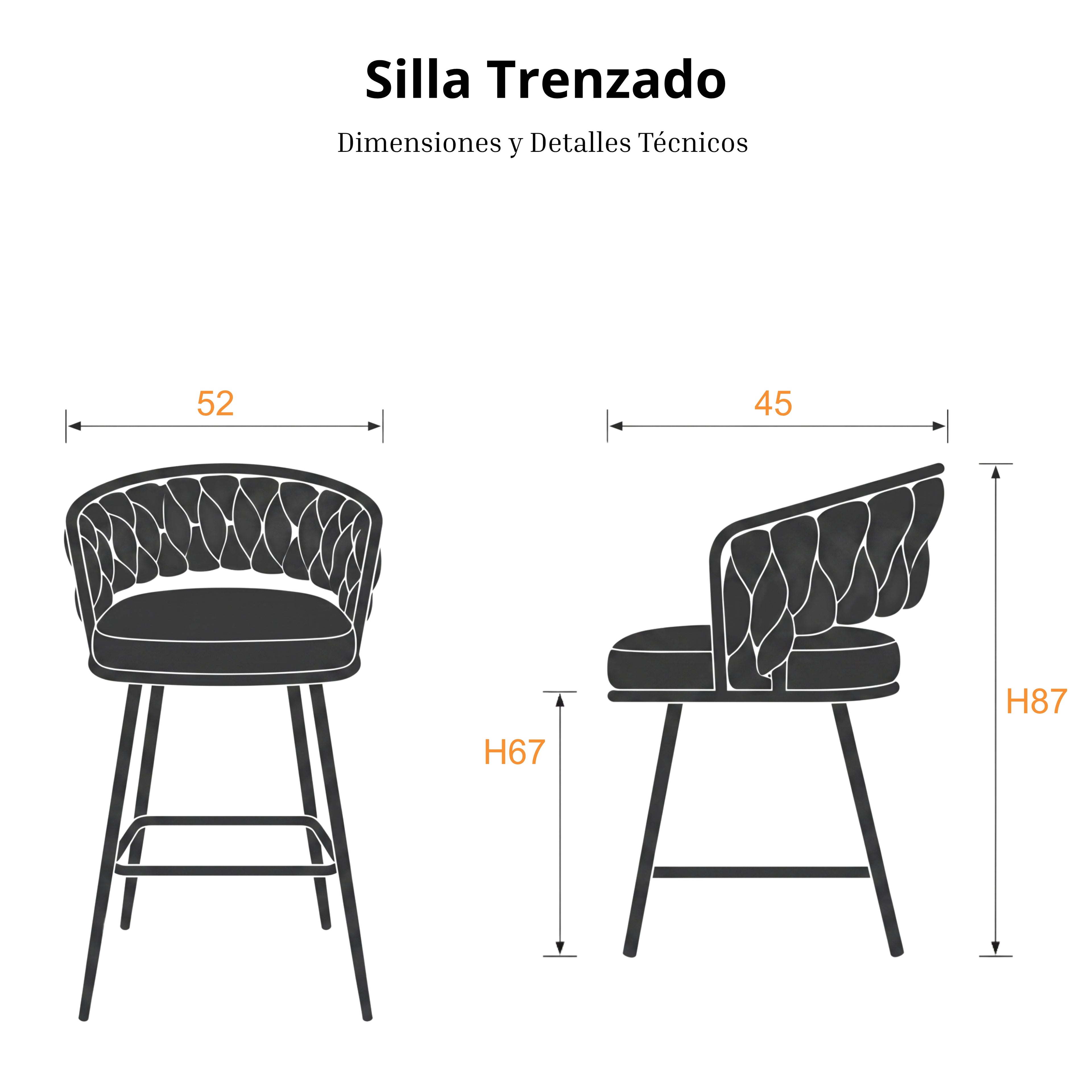 Taburete Trenzado | Estructura Acero Oro - Cromo