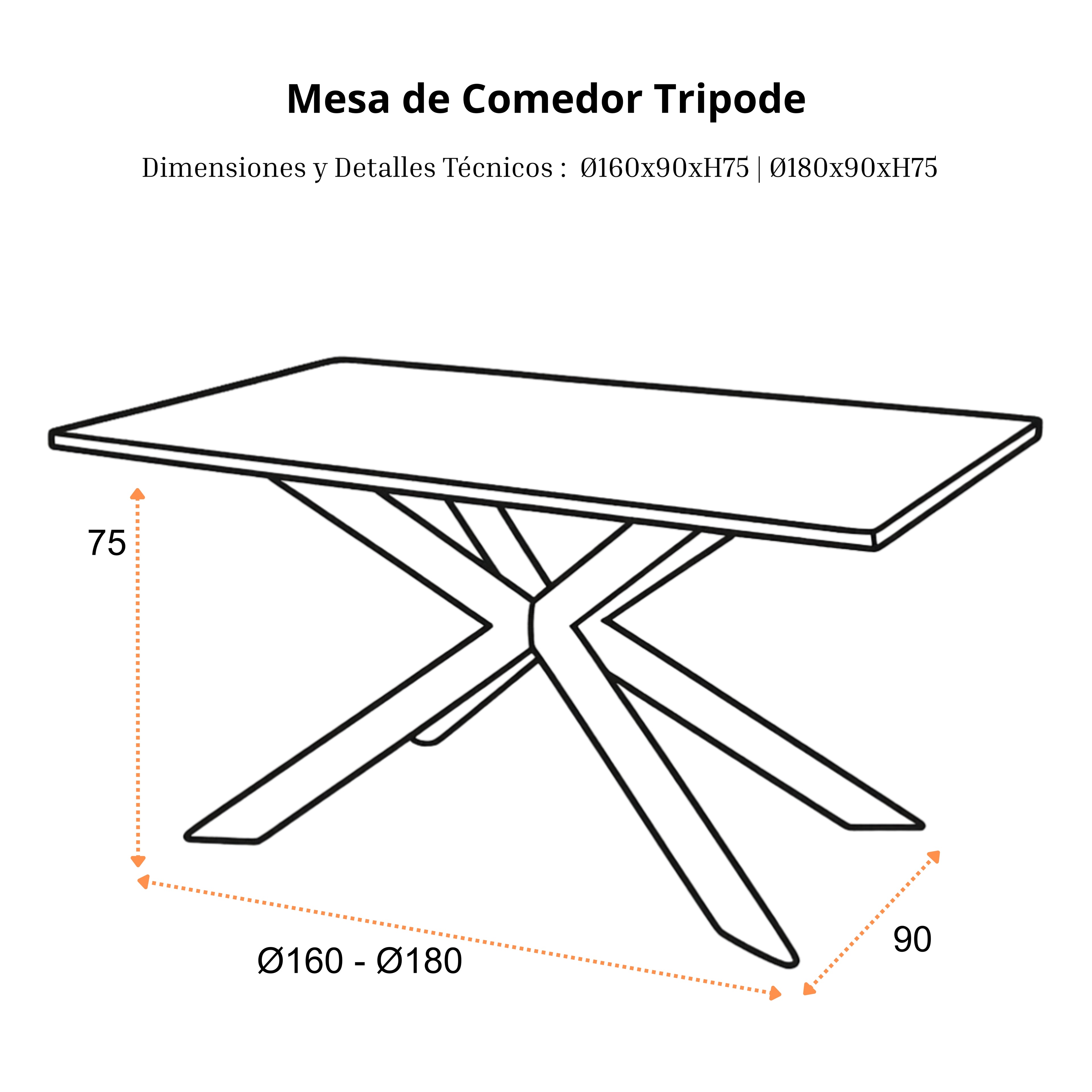 Mesa de Comedor Trípode | Estructura Negra