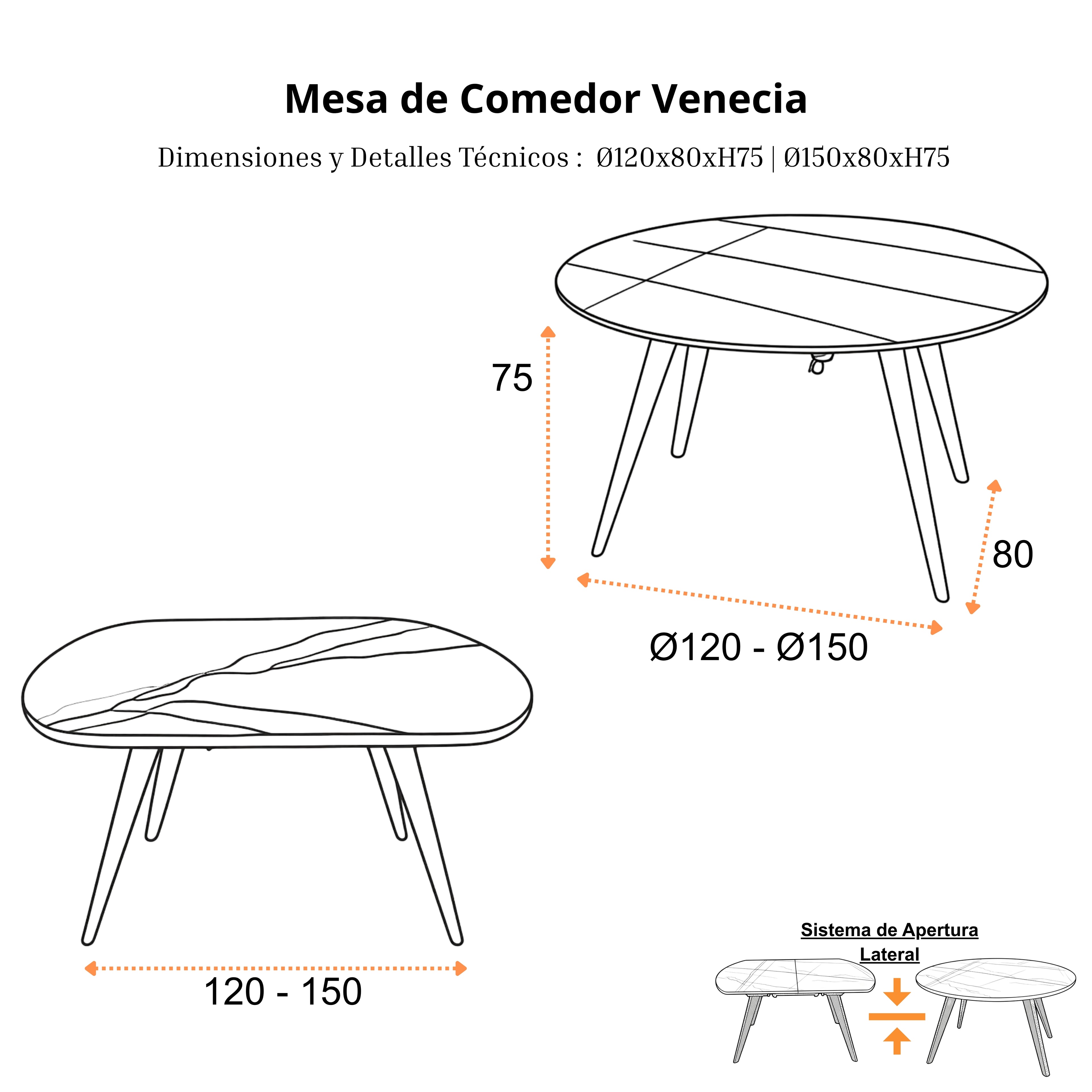 Mesa de Comedor Extensible Venecia | Estructura Negra
