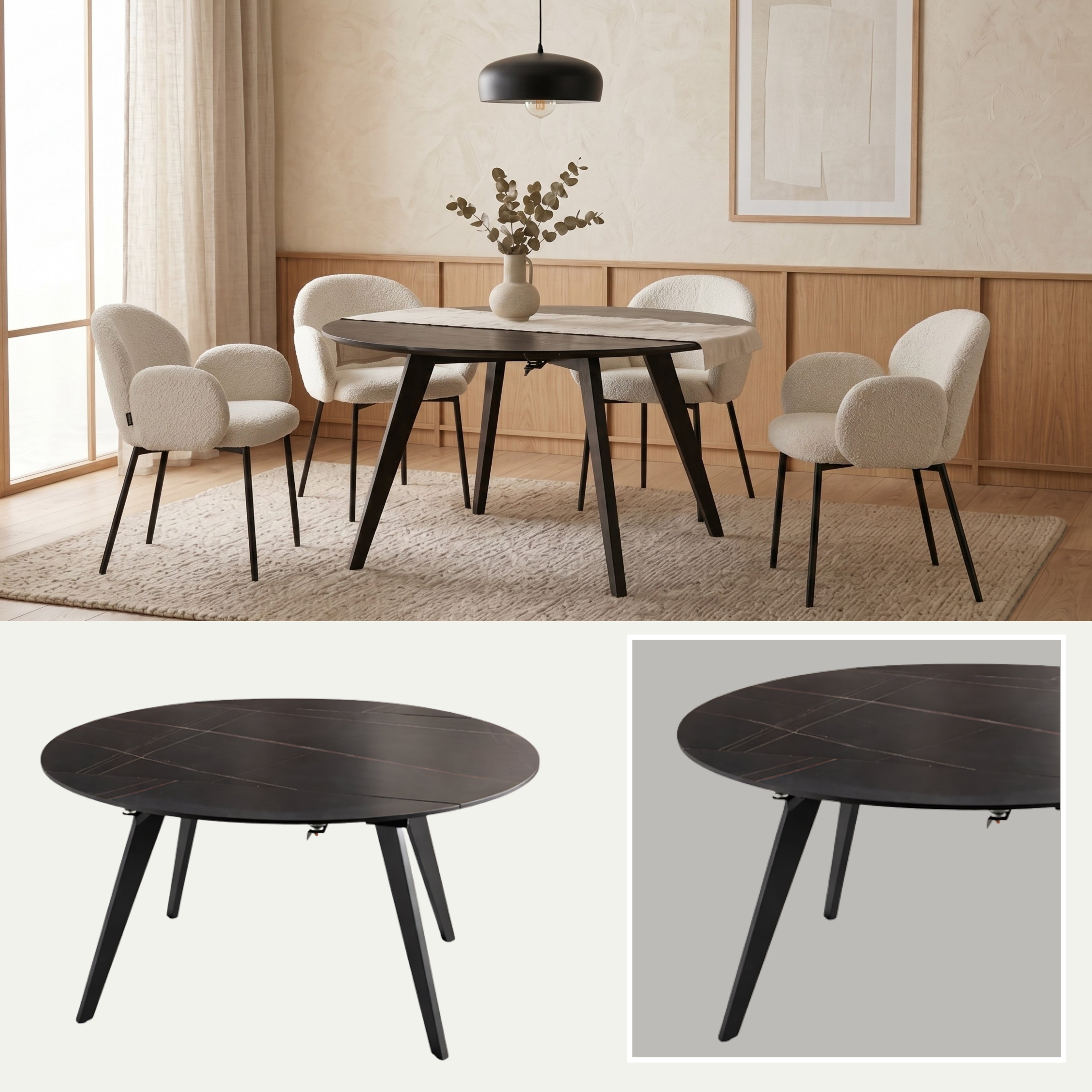 Mesa de Comedor Extensible Venecia | Estructura Negra