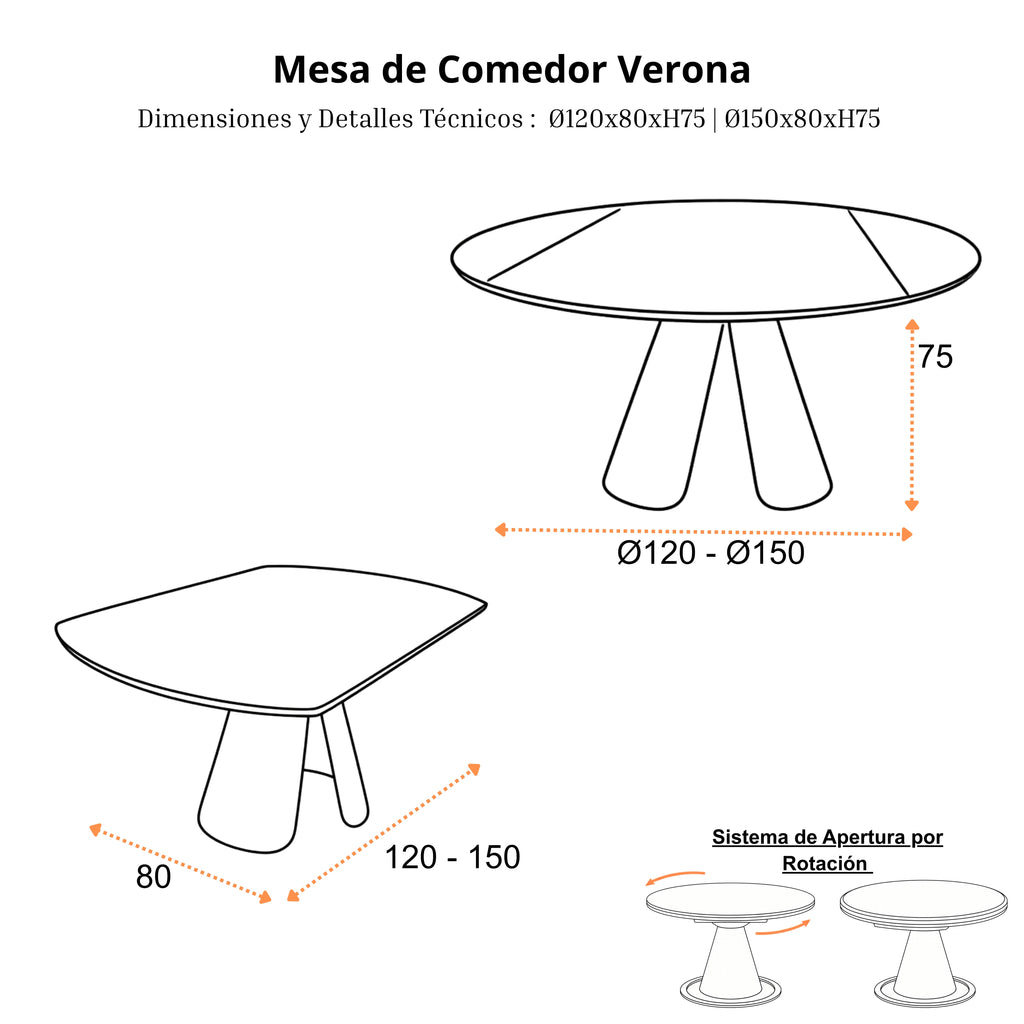 Mesa de Comedor Extensible Verona | Estructura Beige