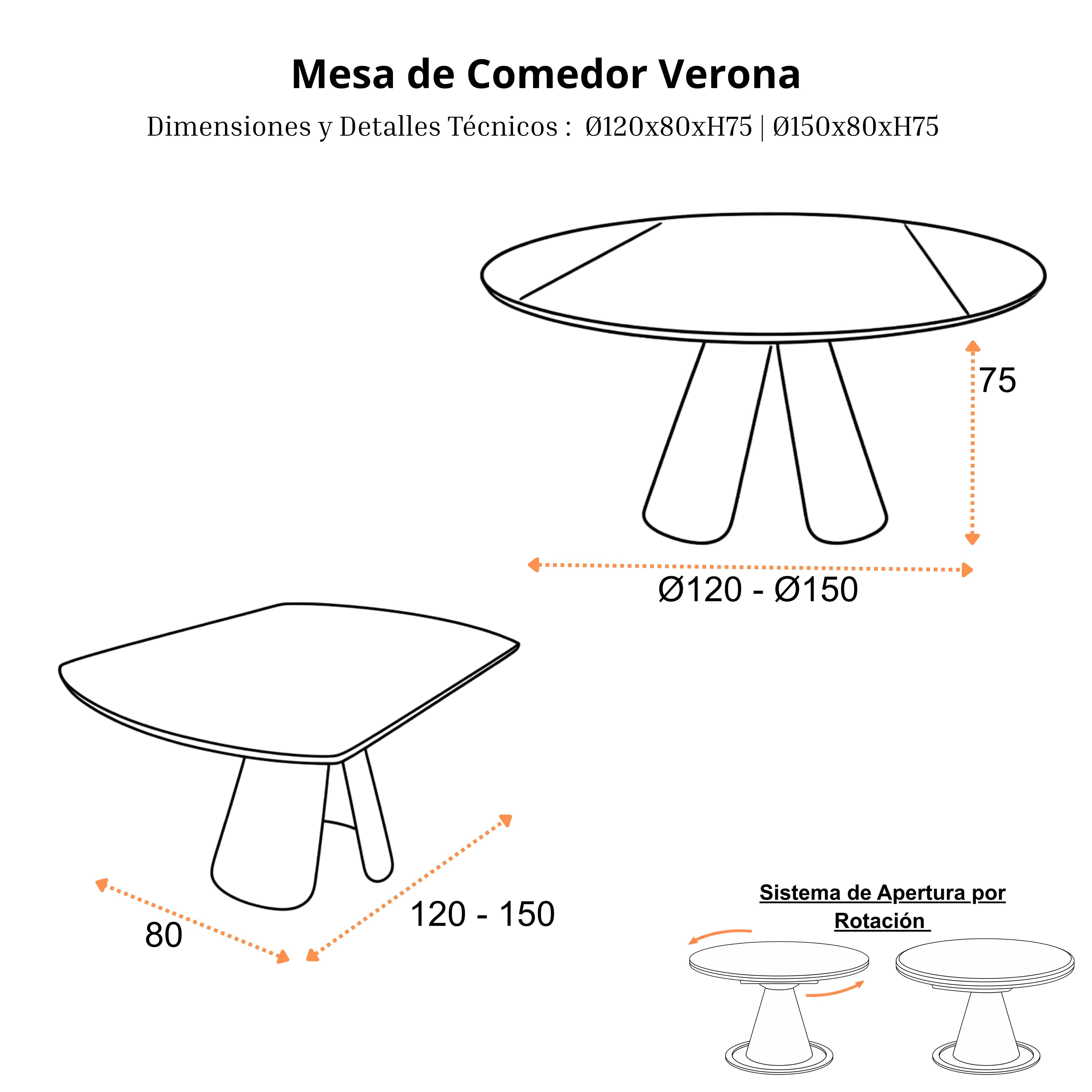 Mesa de Comedor Extensible Verona | Estructura Beige