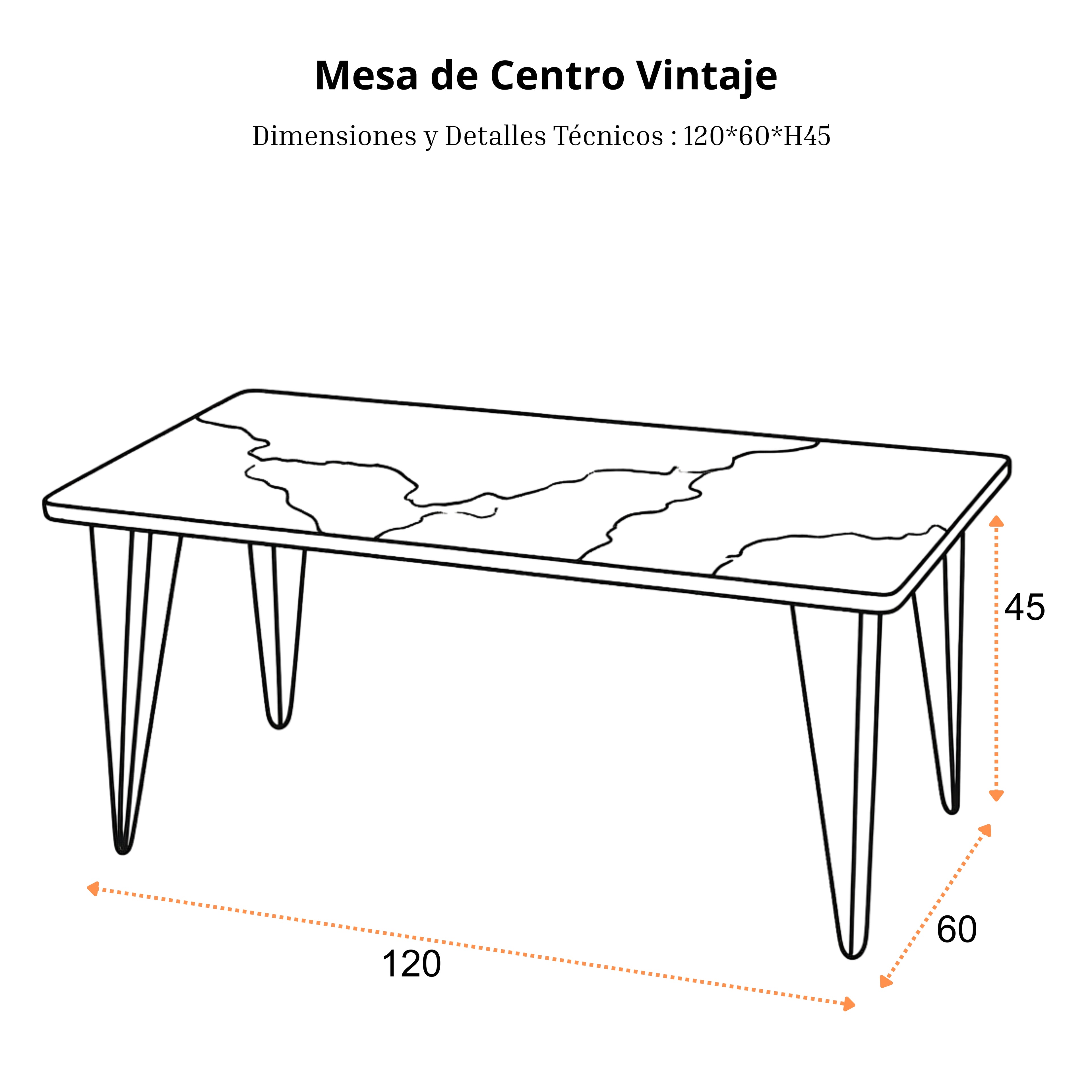 Mesa de Centro Vintaje | Estructura Negra